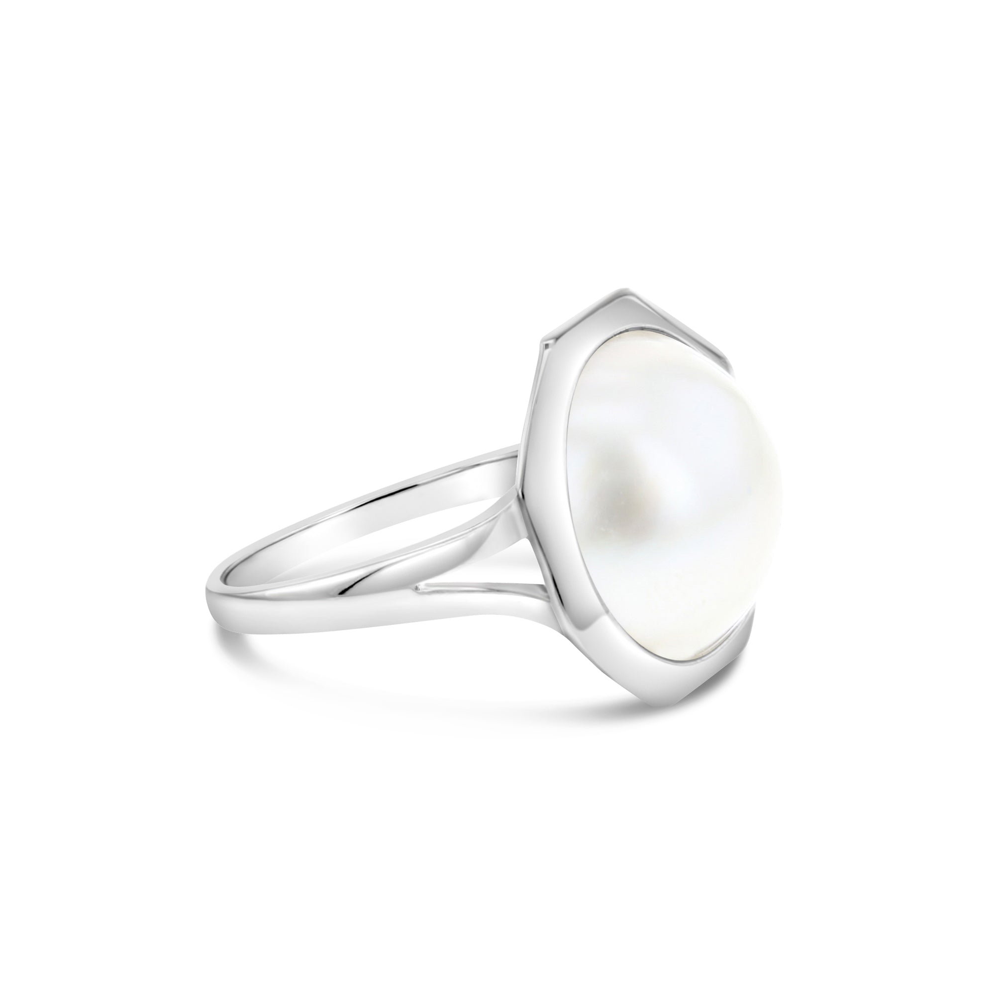 13MM Octagon Shaped Mabe Pearl Ring in 14K White Gold - Elegant Pearl Jewelry for Women, Perfect for Weddings, Anniversaries & Special Occasions