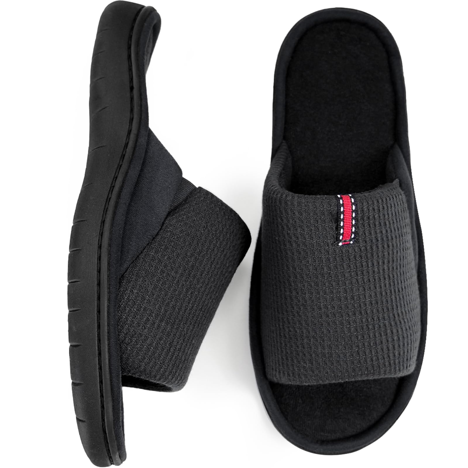 WALKFUN Men's Lightweight Open-Toe House Slippers - Soft Memory Foam Indoor Slides Sandals for Bedroom, Patio & Lounge - Comfortable All-Season Slippers for Relaxation at Home