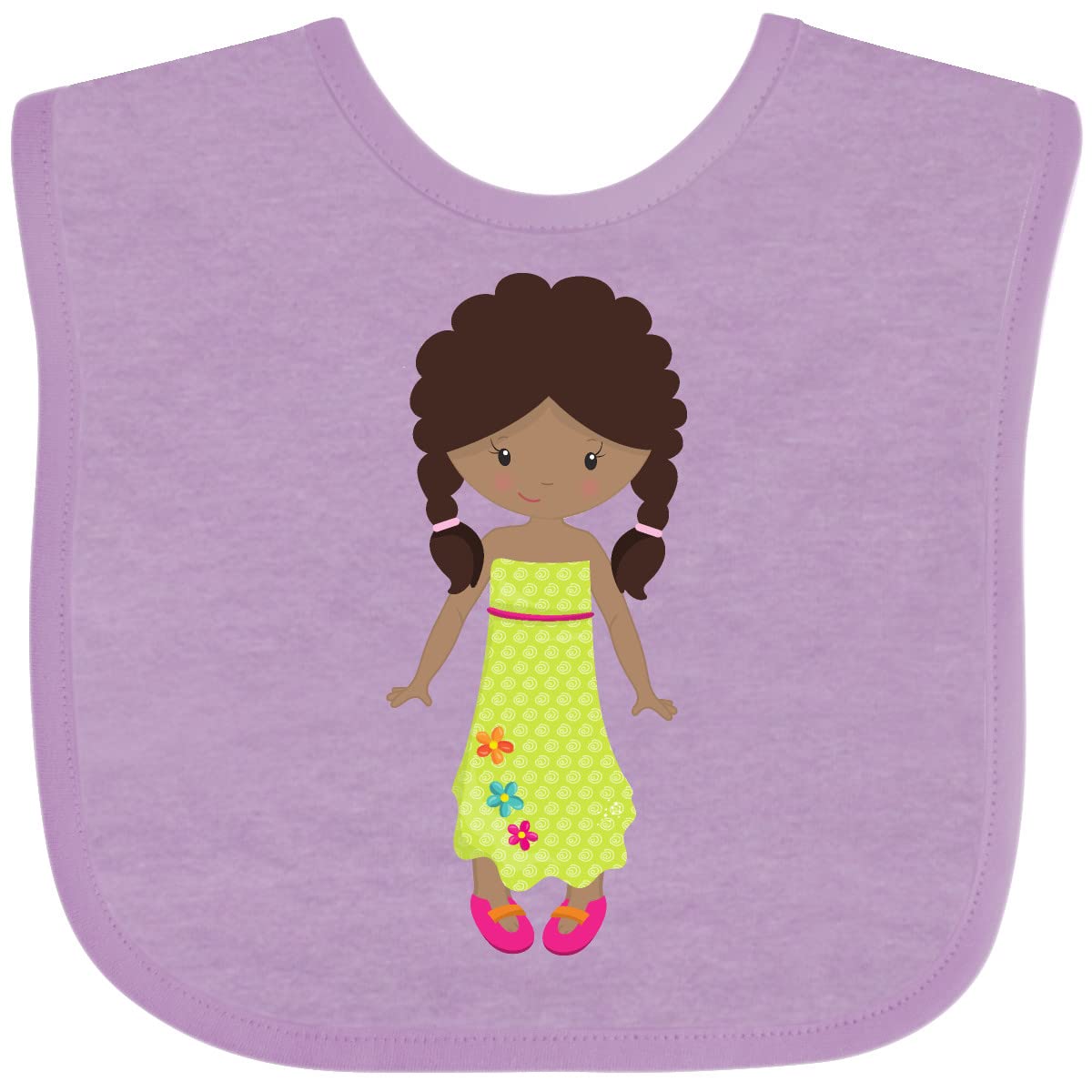 Inktastic African American Girl Fashion Baby Bib - Green Dress Design for Infants & Toddlers - Perfect for Mealtime, Daycare, and Photo Shoots