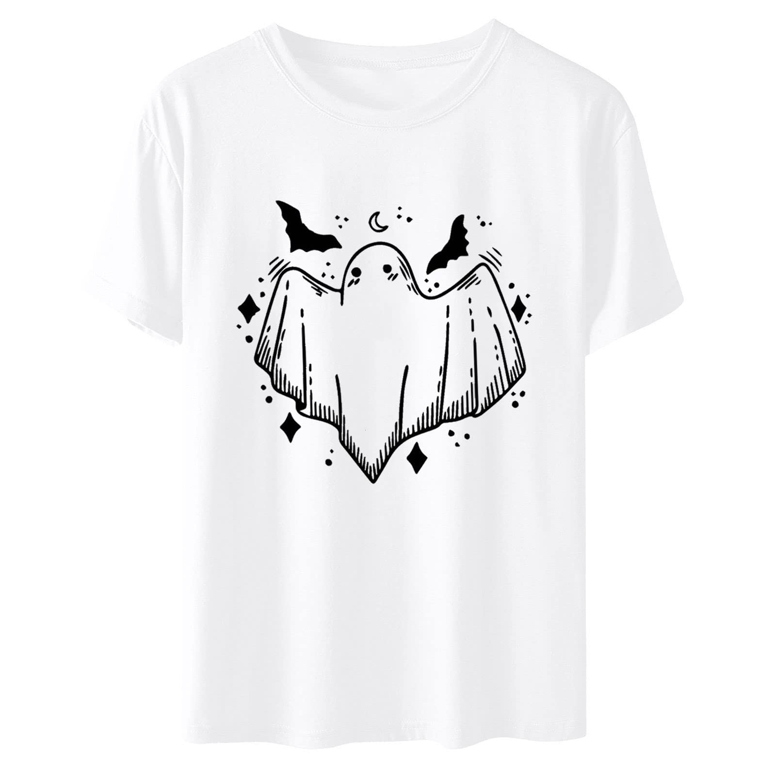 Women's Halloween Ghost Classic T-Shirt - Funny Short Sleeve Casual Top for Summer Vacation & Dressy Occasions | Loose Fit Party Shirt for Costumes & Everyday Wear