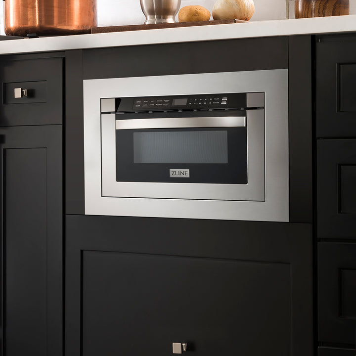 ZLINE 24 Inch 1.2 cu. ft. Stainless Steel Built-In Microwave Drawer with 30 Inch Trim Kit - Perfect for Modern Kitchens, Luxury Homes & Space-Saving Designs