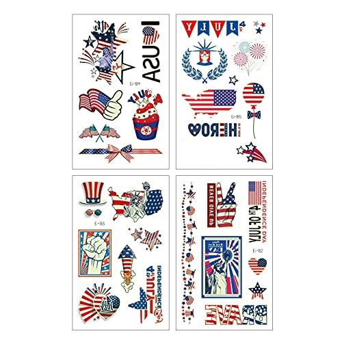 Glow in the Dark Temporary Tattoos - 4pc Patriotic Night Party Sticker Set for Women | USA Independence Day, Halloween & Festival Body Art Makeup Accessories | Perfect for Face, Arms & Legs Decoration