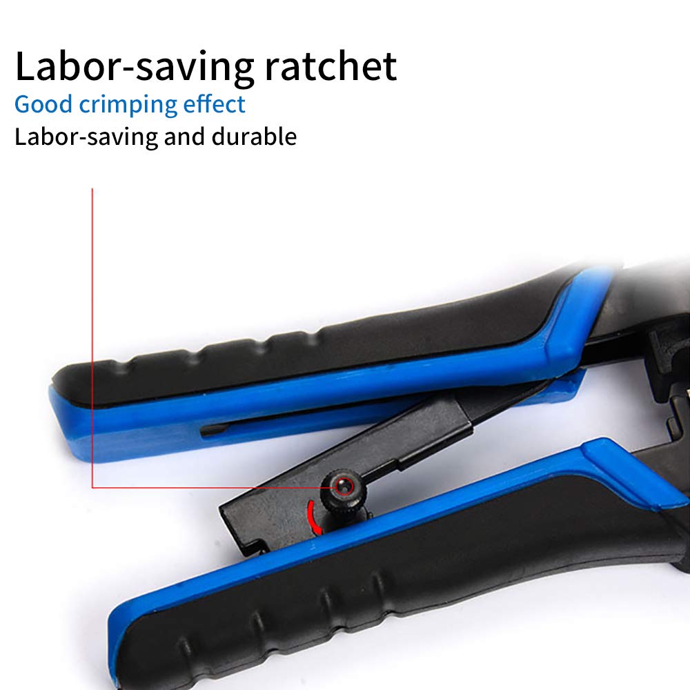 Professional RJ45 Crimp Tool Kit for Cat5/Cat5e Ethernet Cables - Includes RJ-11 & 8P/RJ-45 Crimper, Cutter, Stripper with 20PCS Connectors & 20PCS Covers - Perfect for Network Installation, Cable Repair & DIY Home/Office Wiring Projects