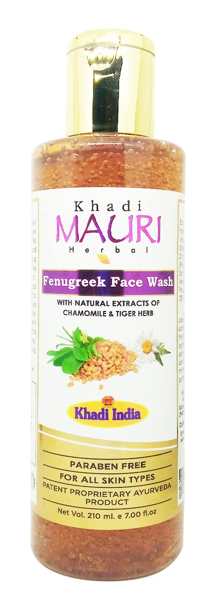 Khadi Mauri Fenugreek Face Wash for Acne & Glowing Skin - 210ml Natural Herbal Cleanser for Daily Skincare Routine | Pack of 1 | Perfect for Oily & Combination Skin Types