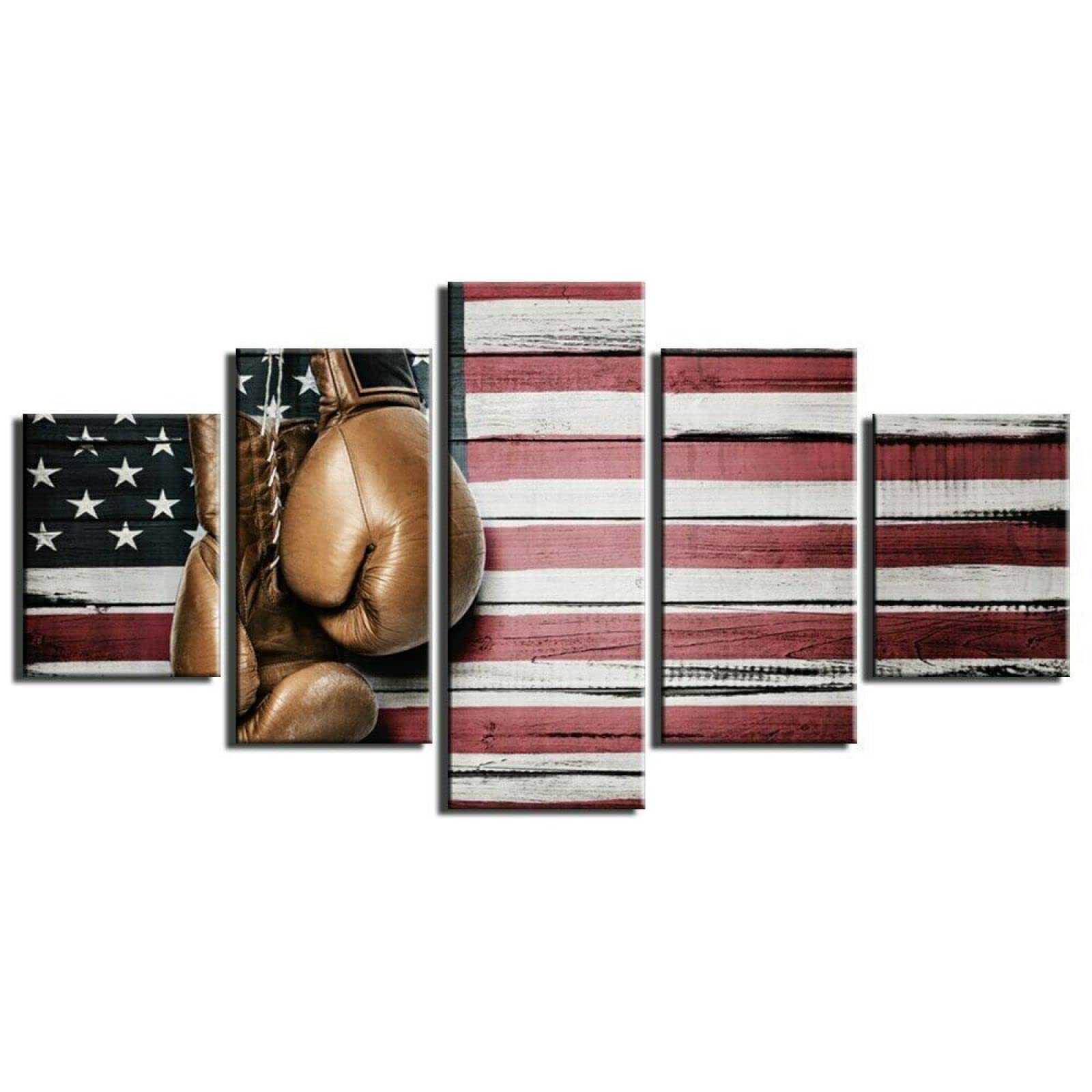 Modern HD Canvas Wall Art - 5-Piece Boxing Gloves & American Flag Poster Prints for Home Decor (60