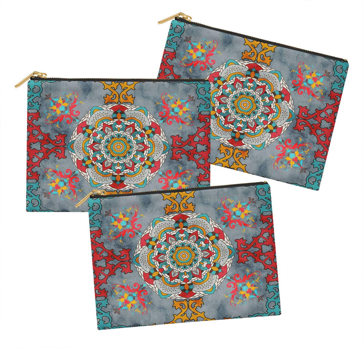TIMINGILA Dusty Blue Mandala Printed Makeup Cosmetic Bag - Pack of 3 Travel Toiletry Organizers & Coin Purses for Women | Perfect for Travel, Gym, and Daily Essentials Storage