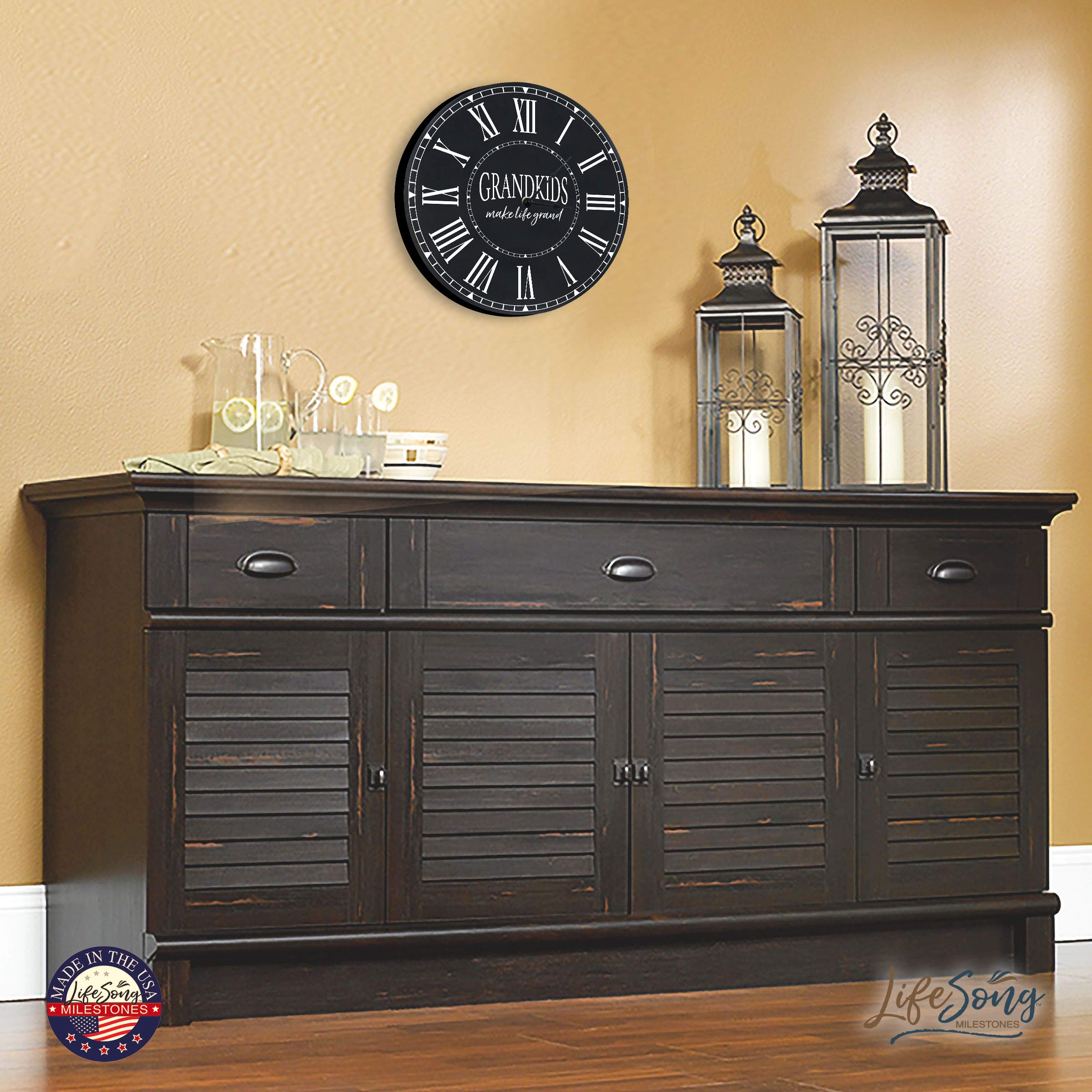 LifeSong Milestones 12-Inch Wooden Wall Clock - Elegant Anniversary Gift for Couples, Parents & Grandparents - Perfect for Living Room, Dining Room, Bedroom Decor - Black Finish - Ideal for Home, Office & Gift Giving