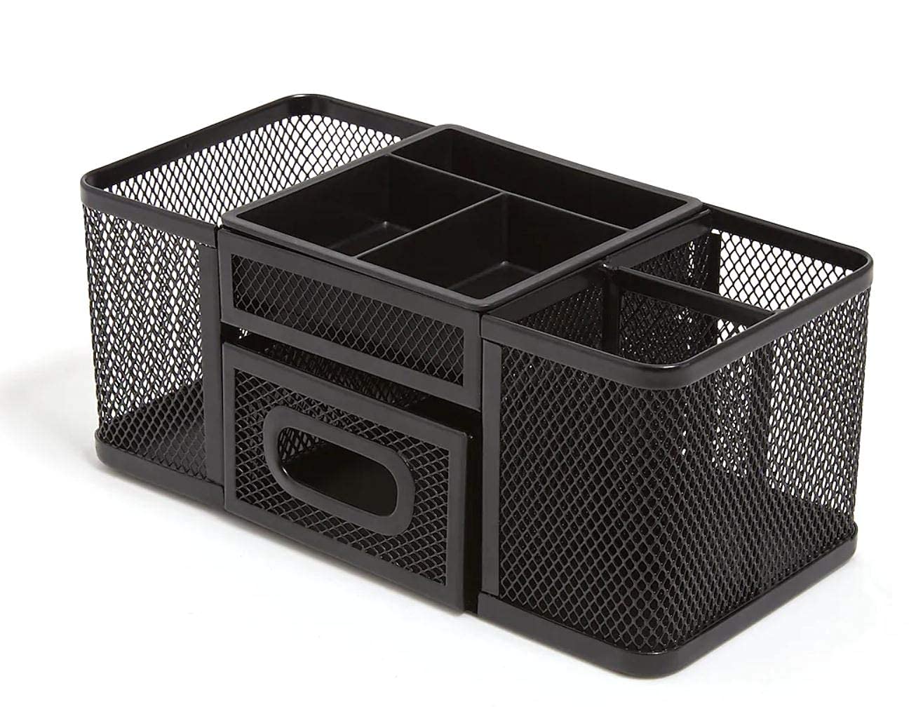 1InTheOffice Desk Organizer - 7-Compartment Wire Mesh Desk Caddy for Office Supplies, Matte Black - Perfect for Pens, Pencils, Scissors & More - Ideal for Home Office, School or Workspace Organization