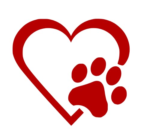 Dog Paw Iron On Transfer - Heart Shaped Paw Print Decal for T-Shirts | Heat Activated Pet Lover Gift | Ready to Press DIY Craft for Dog Owners | Perfect for Custom Apparel, Tote Bags & Home Decor (Red)