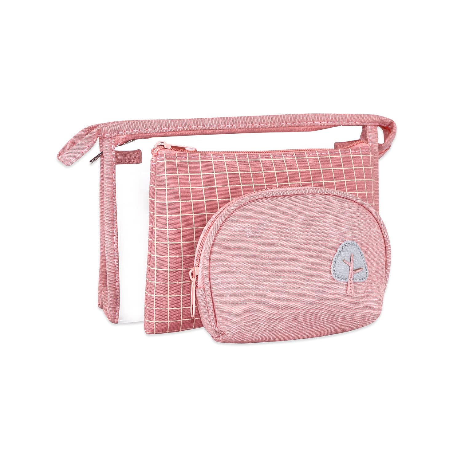 Ayaha 3-Piece Cosmetic Pouch Set - Large, Medium & Small Zippered Makeup Bags for Women | Travel Toiletry Organizer & Vanity Storage | Perfect for Travel, Gym & Daily Use (Pink)