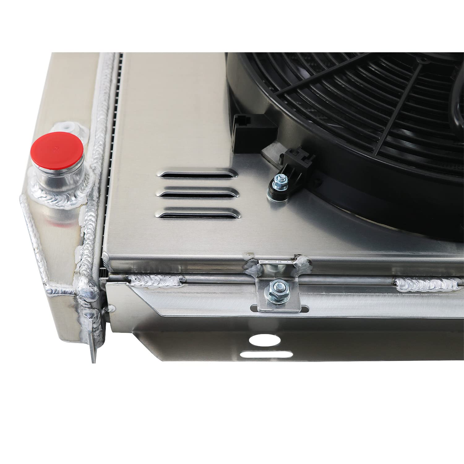 High-Performance 4-Row Aluminum Radiator for 1967-1968 Ford Mercury Thunderbird, Galaxie 500, LTD, Colony Park & Marquis V8 - Includes Cooling Fan Shroud & Relay Kit - Perfect for Classic Car Restoration & Hot Weather Driving