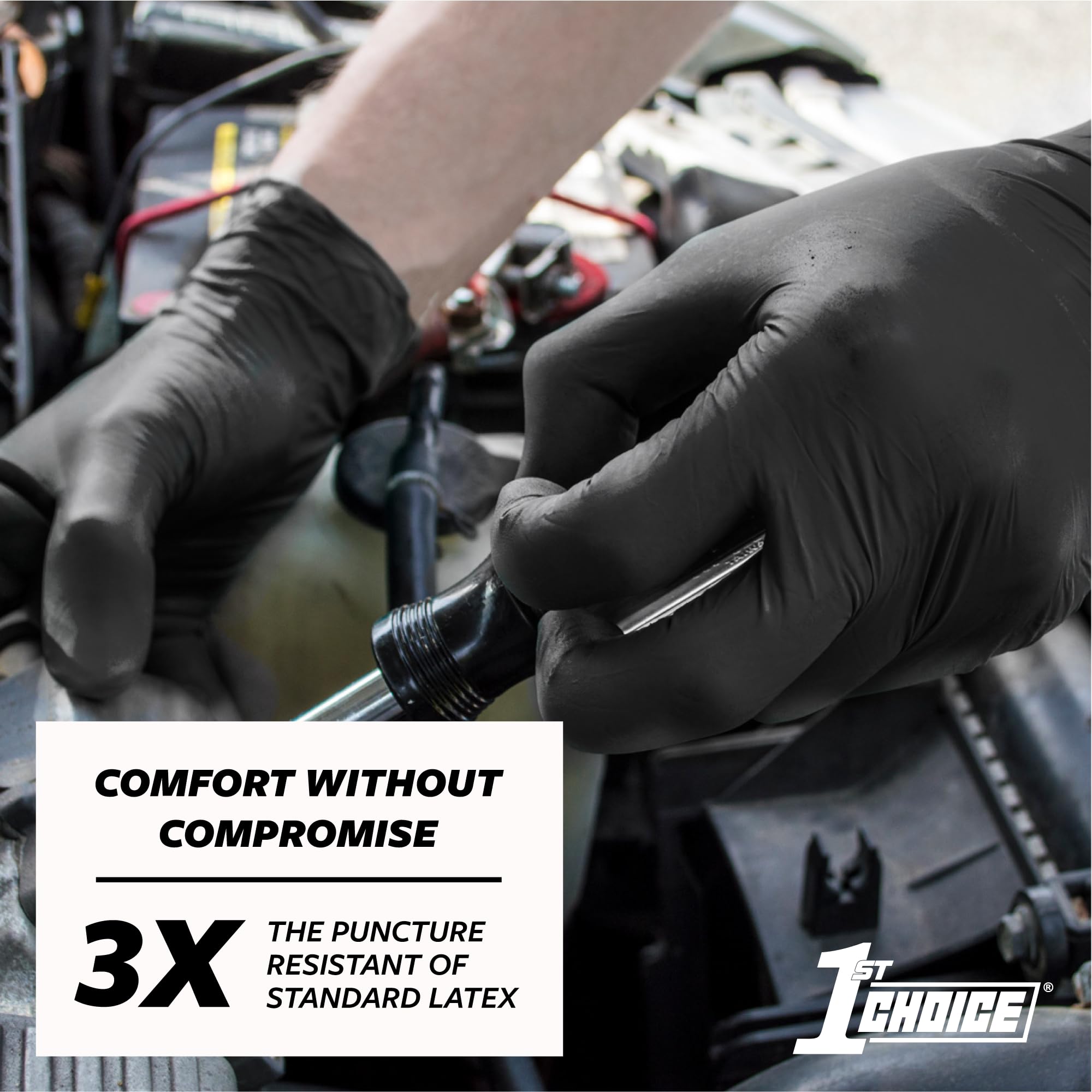1st Choice Nitrile Gloves - Latex-Free Disposable Black Gloves, 6 Mil Textured Industrial Grade for Cooking, Cleaning, Medical Use & Food Handling | Durable & Comfortable for Professional & Home Use