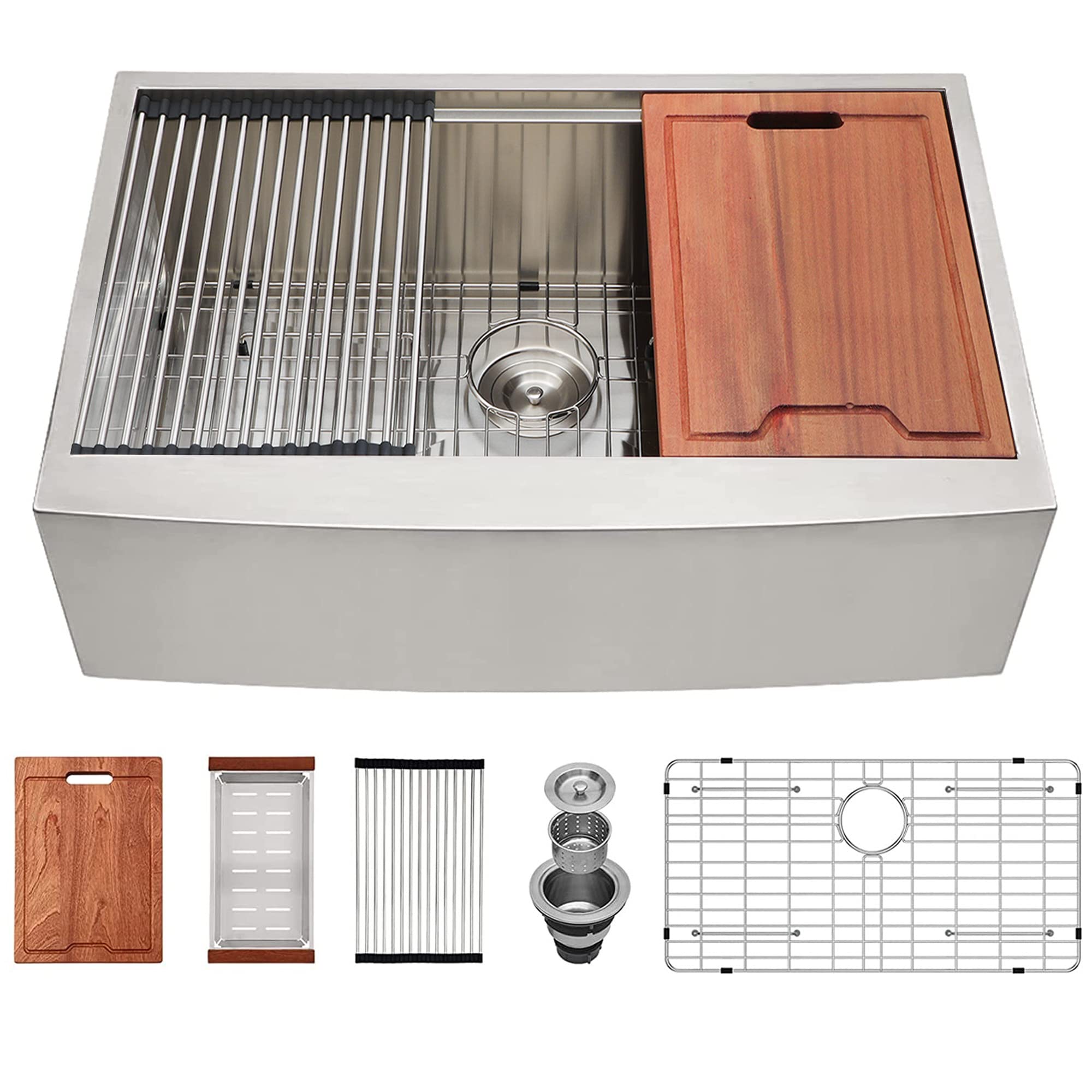 Lordear 30 Inch Stainless Steel Farmhouse Kitchen Sink - Single Bowl Apron Front with Ledge Workstation, 16 Gauge Heavy Duty Farm Sink for Rustic & Modern Kitchens | Perfect for Food Prep, Washing Dishes & Farmhouse Style Decor