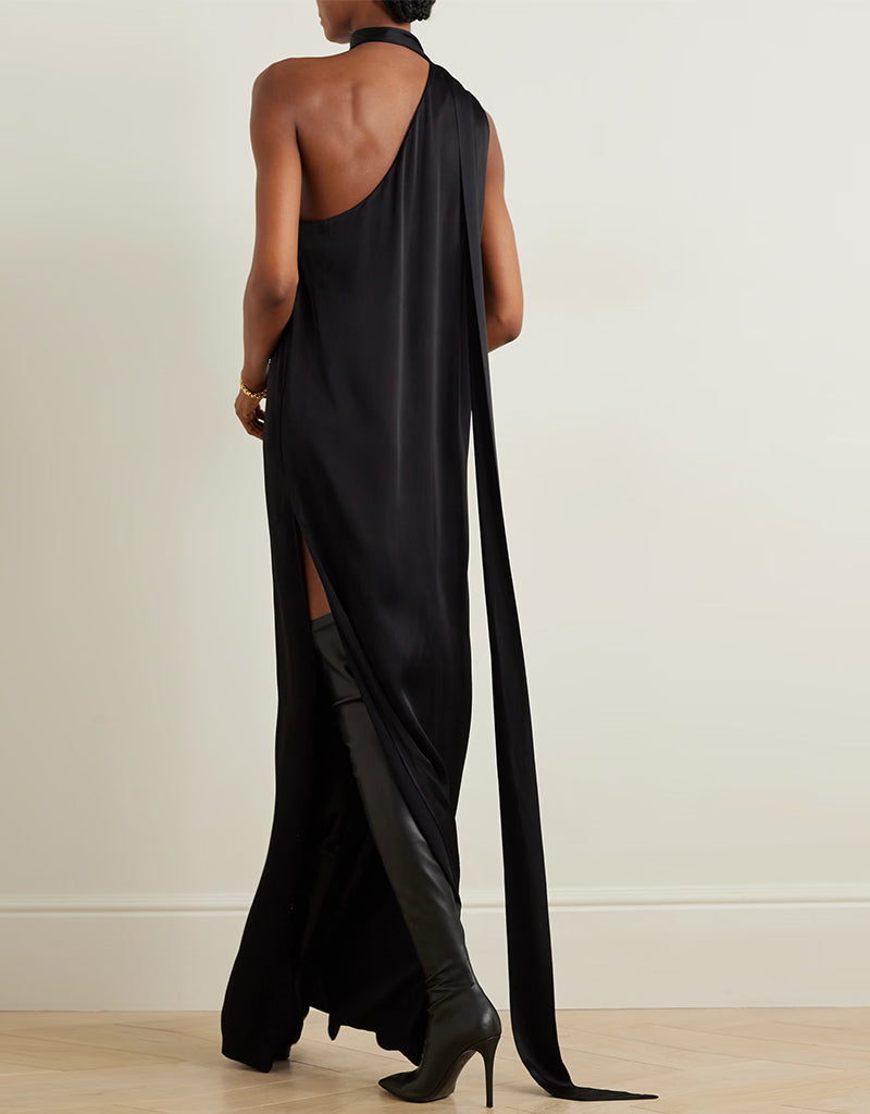 Elegant Black Viscose Silk Maxi Dress with Digital Print - Trendy Designer Party & Evening Wear for Women - Perfect for Cocktail Parties, Weddings & Special Occasions