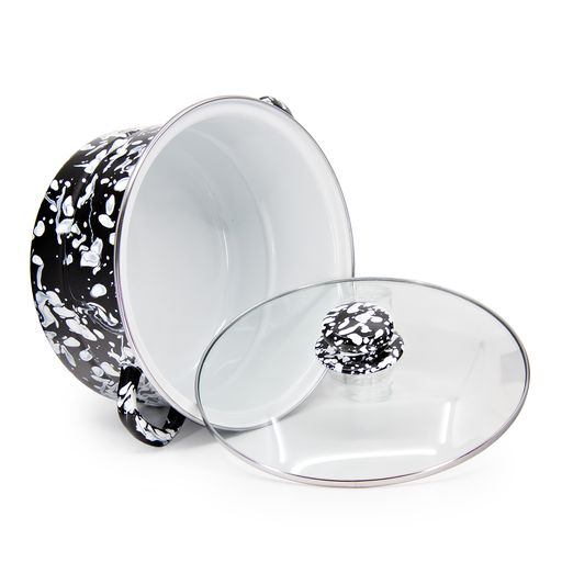 6 Quart Stock Pot with Lid - Black and White Swirl Design - Perfect for Soups, Stews, Pasta & Family Cooking