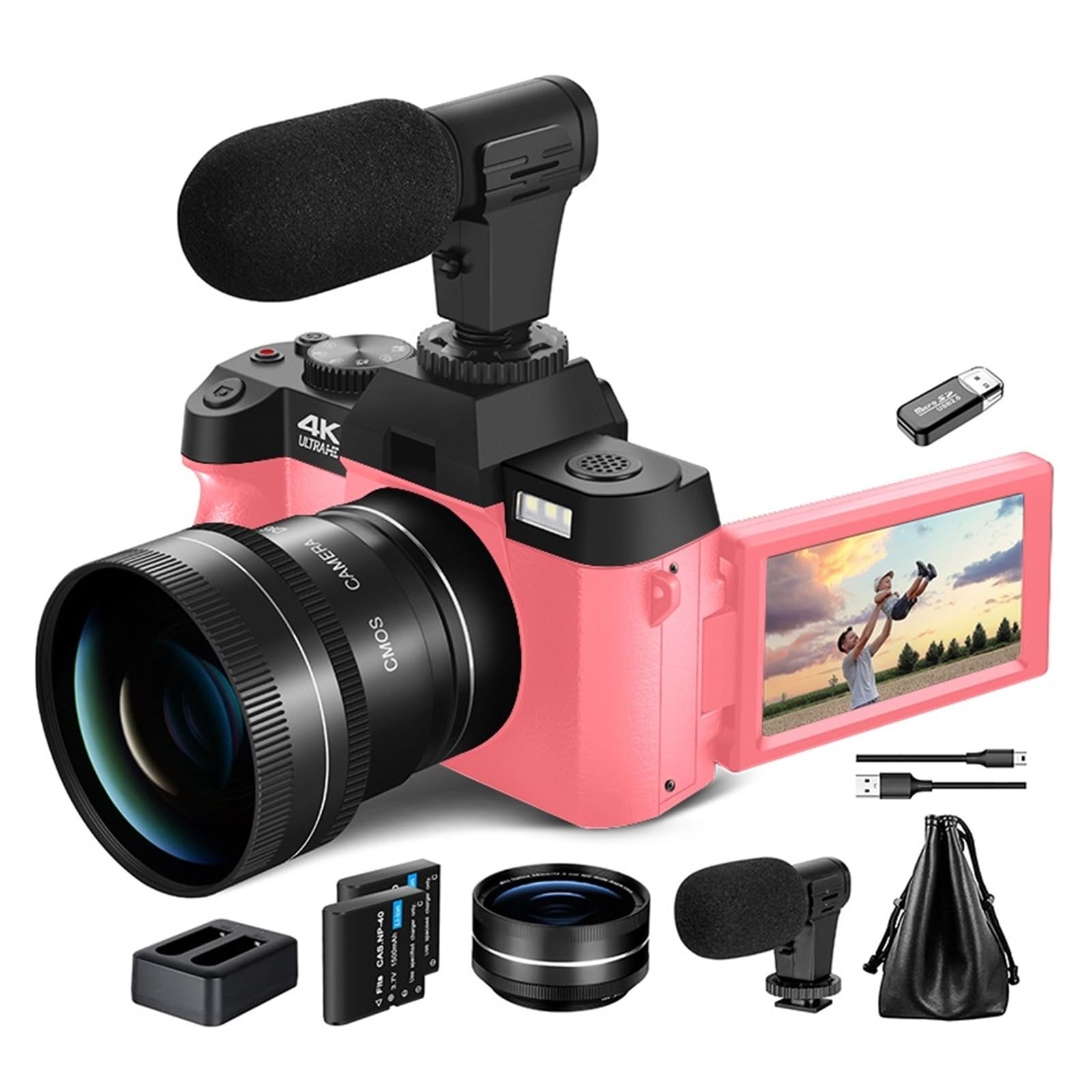 4K 48MP Digital Video Camera with 180° Flip Screen & 16X Zoom - 32GB SD Card Included - Perfect for Vlogging, YouTube, Travel & Family Recording