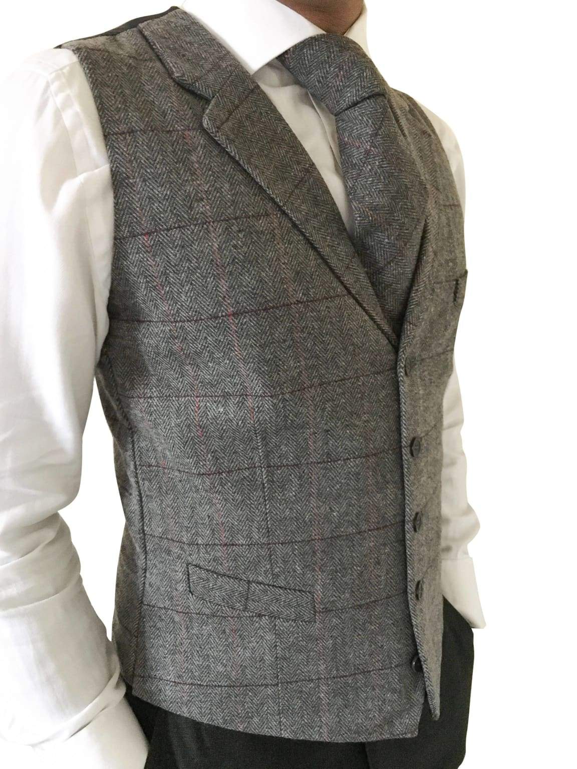 LA Smith Wool Blend Tailored Fit Grey Tweed Waistcoat for Men - Classic Vest for Business, Wedding & Formal Occasions