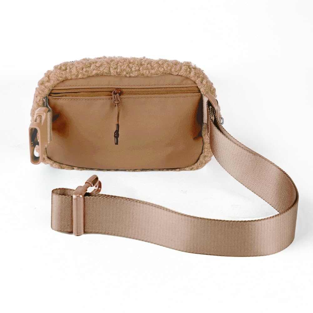 Women's & Unisex C.C Sherpa Fanny Pack - Soft Fuzzy Adjustable Waist Crossbody Belt Bag for Daily Use (Camel) | Perfect for Hiking, Travel & Outdoor Activities