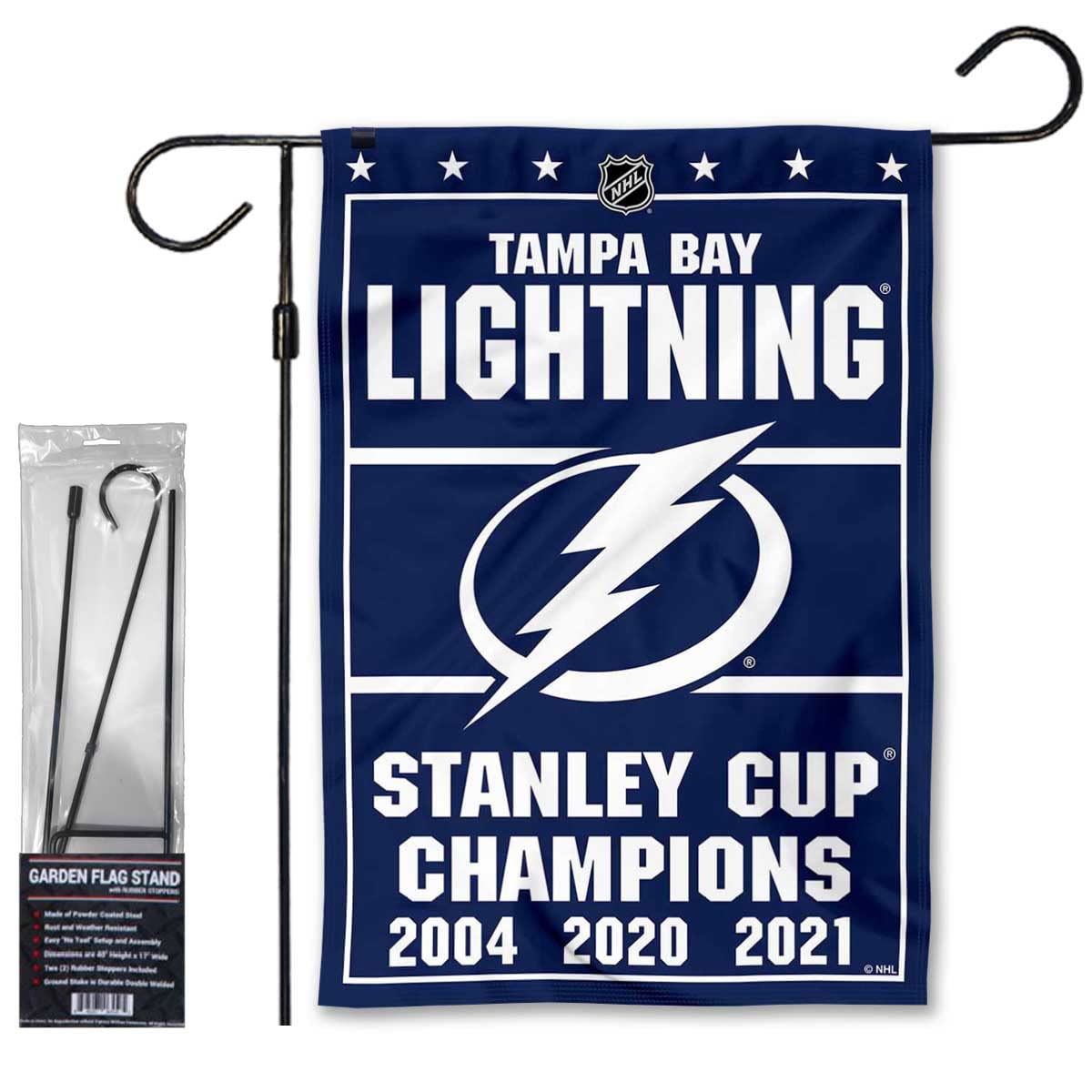 WinCraft Tampa Bay Lightning 3-Time Stanley Cup Champions Garden Flag with Pole Stand - Perfect for Yard Decor, Sports Fan Gifts & NHL Team Pride Display