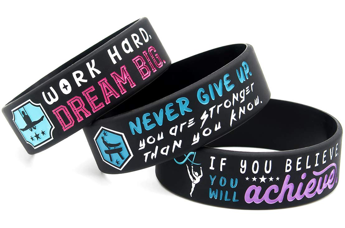 Inkstone Motivational Silicone Wristbands for Gymnastics - Inspirational Rubber Bracelets with Quotes - Perfect for Training, Competitions & Team Spirit