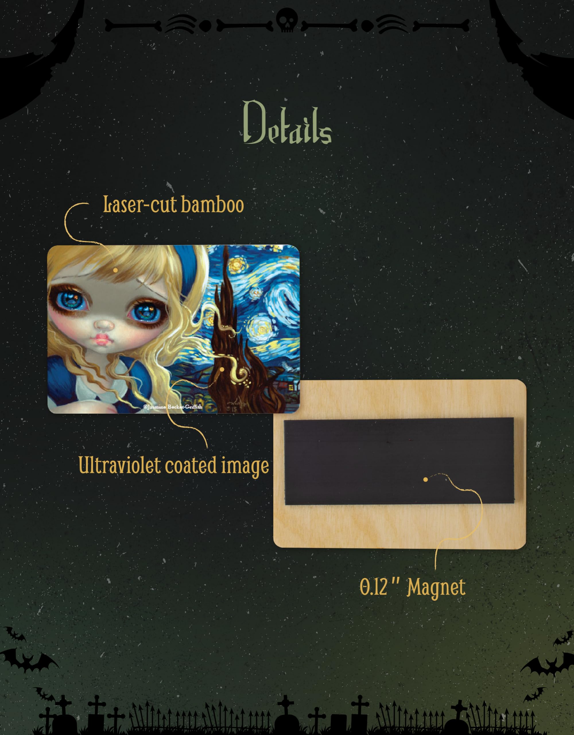 Arcane Vault - Jasmine Becket-Griffith Gothic Fairy Tale Alice & The Starry Night Wooden Refrigerator Magnet - Laser-Cut UV-Coated Home Decor for Kitchen, Office & Dorm Room (1231-LM)