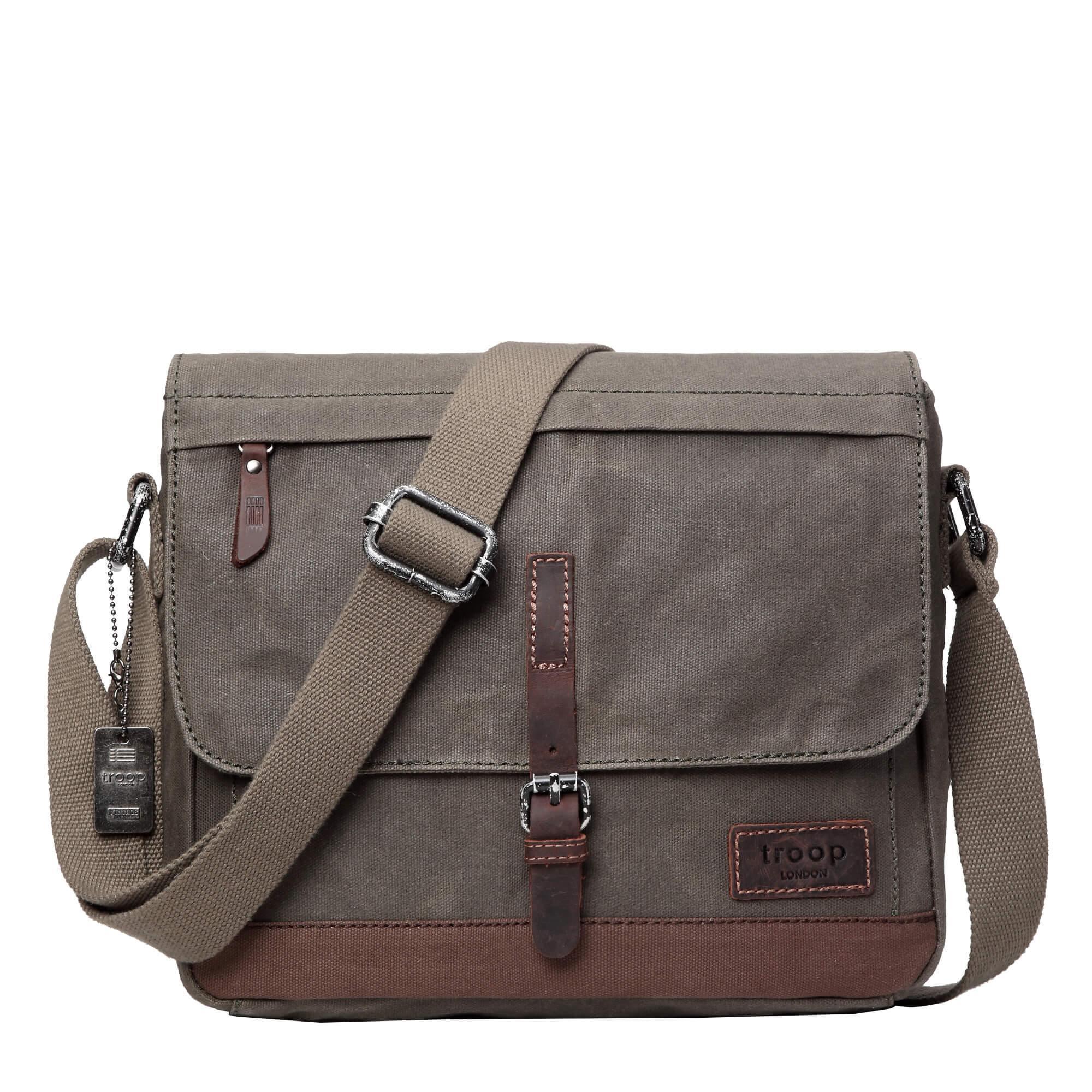 TRP0443 Troop London Heritage Canvas Leather Messenger Bag - Stylish Laptop & Tablet Friendly Travel Bag for Work, School & Daily Commute