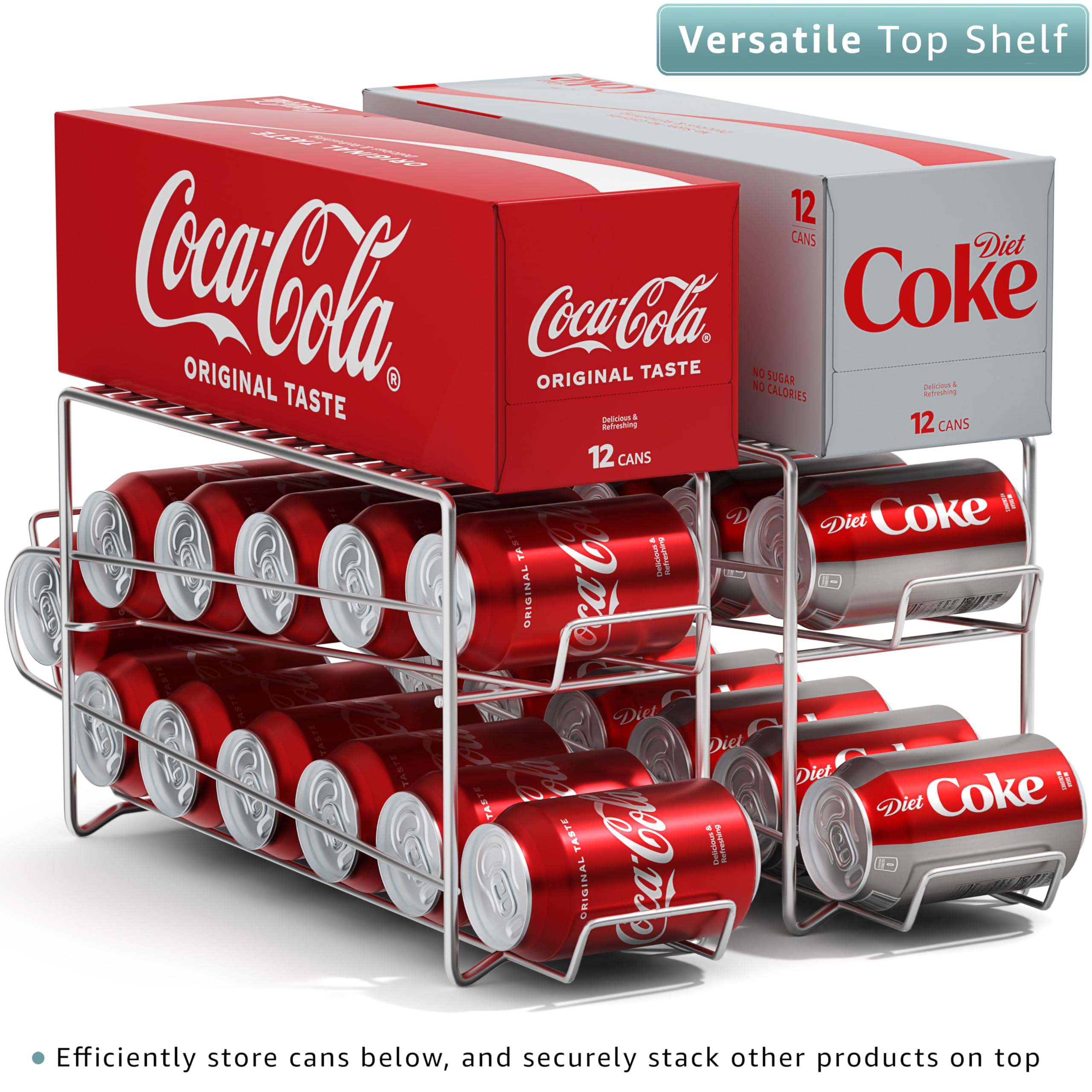 Sorbus 12-Can Beverage Dispenser & Organizer - Holds 12 Standard 12oz Soda Cans - Space-Saving Fridge Rack for Coke, Pepsi, Beer (Silver) - Perfect for Parties, BBQs & Home Refrigerator Organization