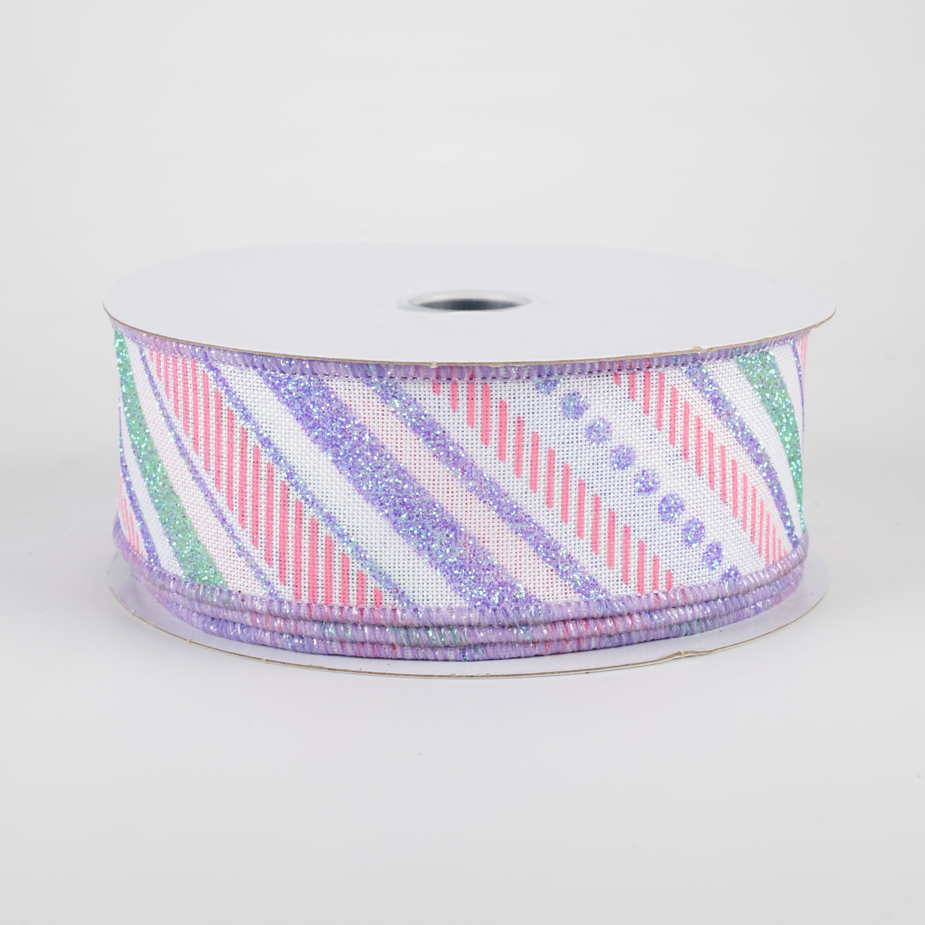 1.5 Inch Multi Diagonal Glitter Stripes Ribbon - 10 Yards for Easter Decorations, Gift Wrapping, Party Favors & DIY Crafts