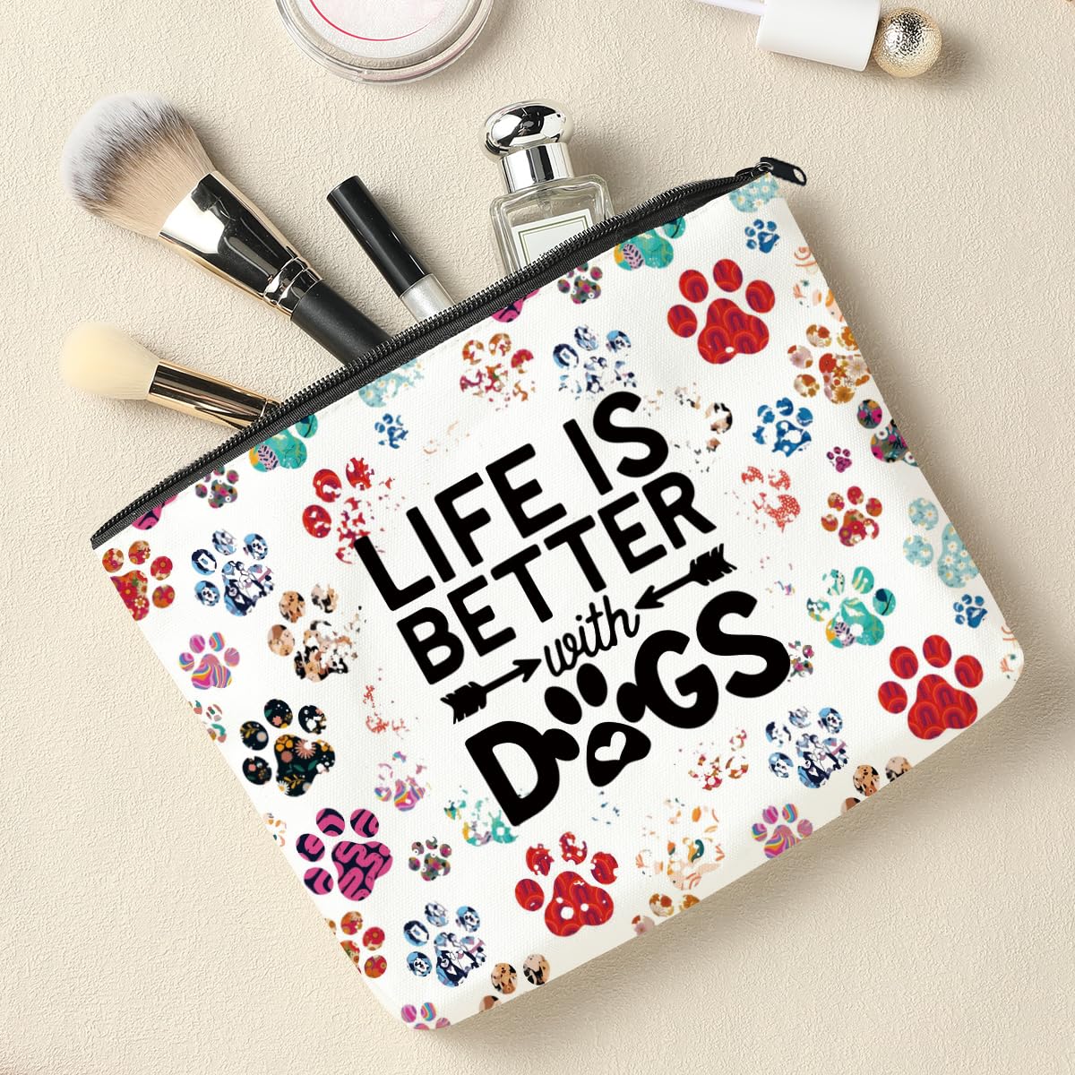 Dog Mom Gifts for Women - Cute Dog Print Cosmetic Makeup Bag | Perfect Gift for Mother's Day, Graduation, Birthday | Travel & Daily Use Organizer