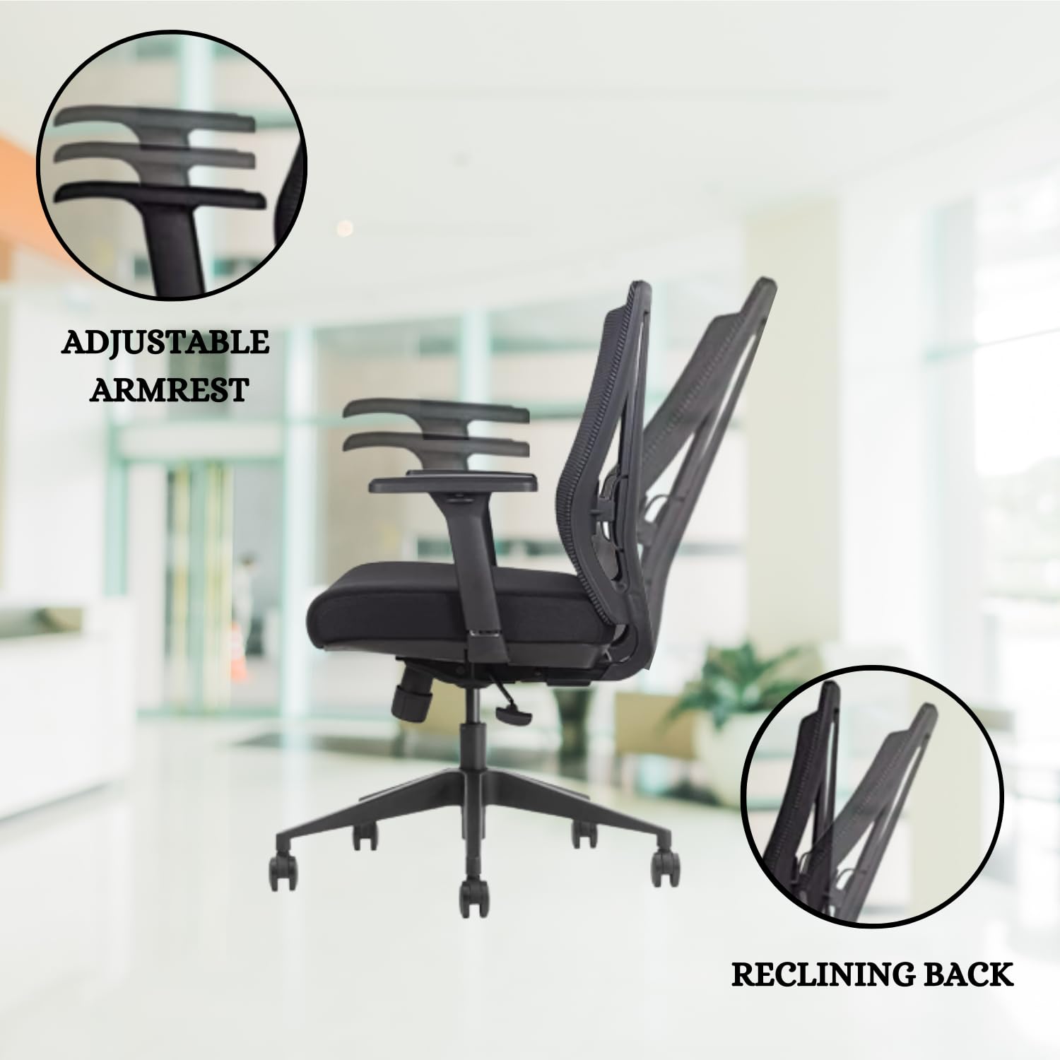 Ergonomic Office Chair with Breathable Mesh Back - Adjustable Height & Lumbar Support for Home & Office Use (Black) - Perfect for Long Hours of Sitting, Gaming, or Working from Home