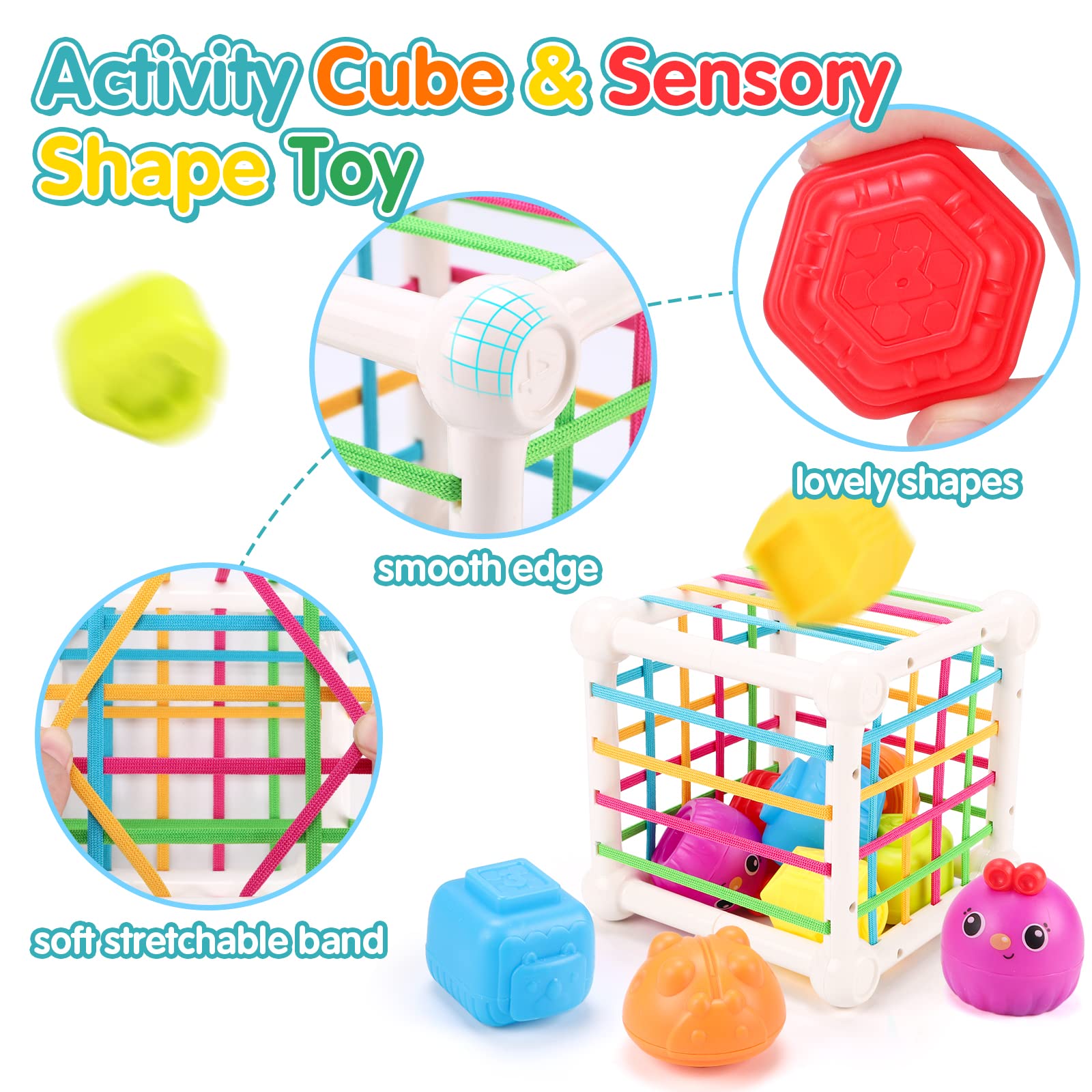 QIZEBABY Montessori Baby Toys for 6-18 Months - Sensory Shape Blocks & 10pc Stacking Cups Set, Early Learning Developmental Toys for 1-2 Year Old Boys Girls | Perfect for Toddler Playtime, Daycare & Montessori Classroom Activities
