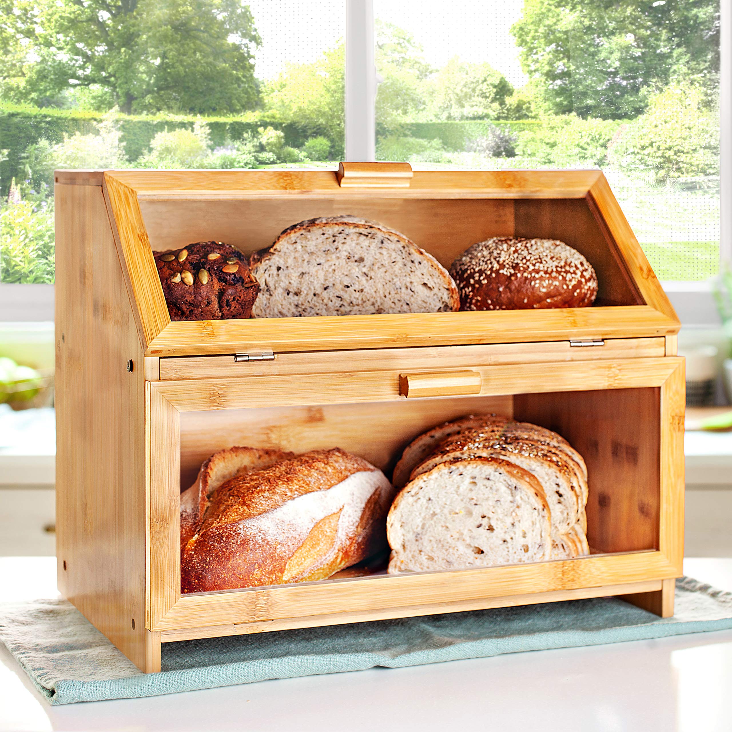Laura's Green Kitchen Bread Box - Large Wooden Bread Storage Container for Homemade & Artisan Bread | Rustic Bread Box for Kitchen Countertop - Perfect for Bread Lovers & Home Bakers (Self-Assembly) | Keep Bread Fresh on Counter, Pantry or Dining Table