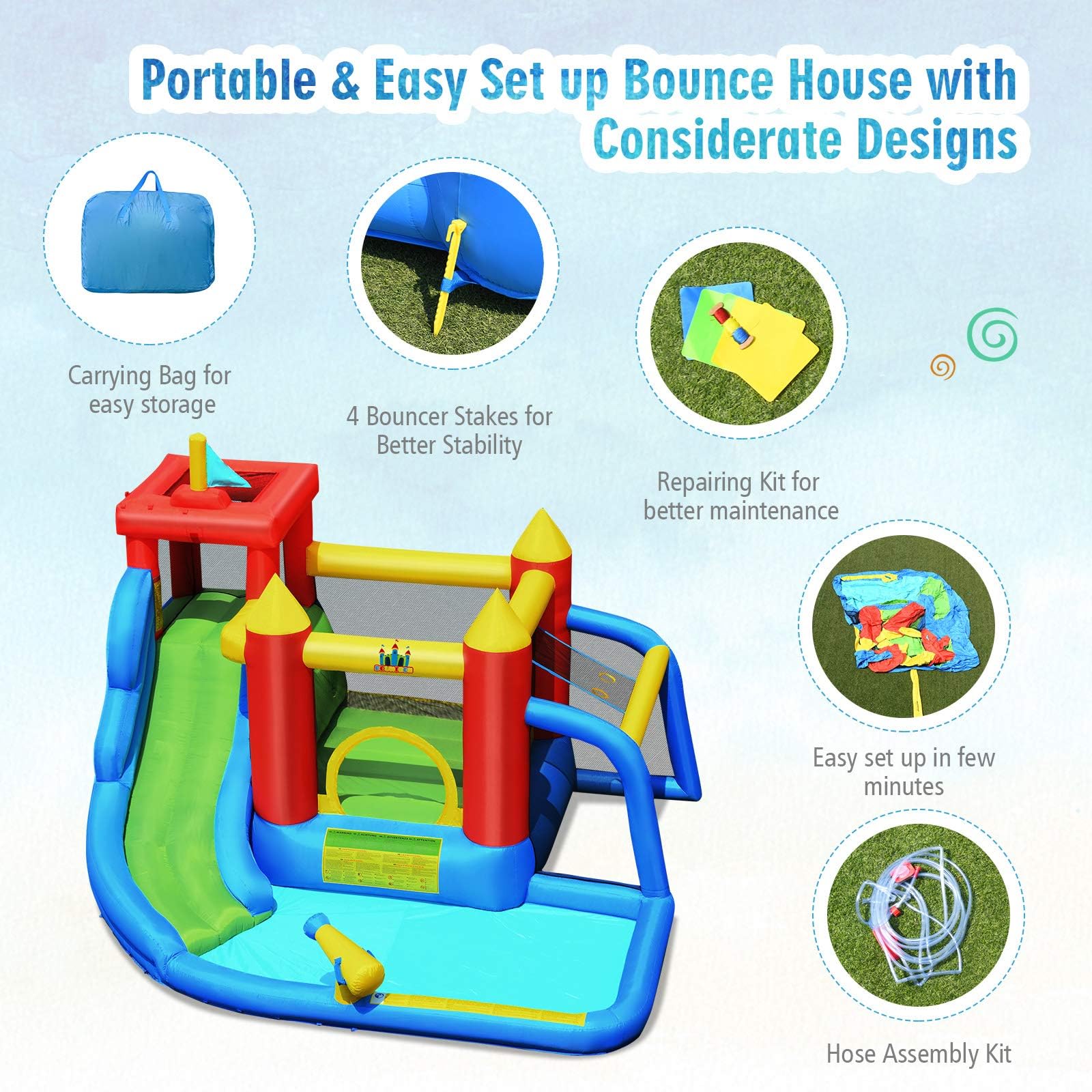 BOUNTECH 7-in-1 Inflatable Water Slide Park with Football Gate & Splash Pool - Giant Bounce House for Kids & Adults - Backyard Water Slides for Summer Outdoor Fun - Perfect Birthday Gift & Party Entertainment