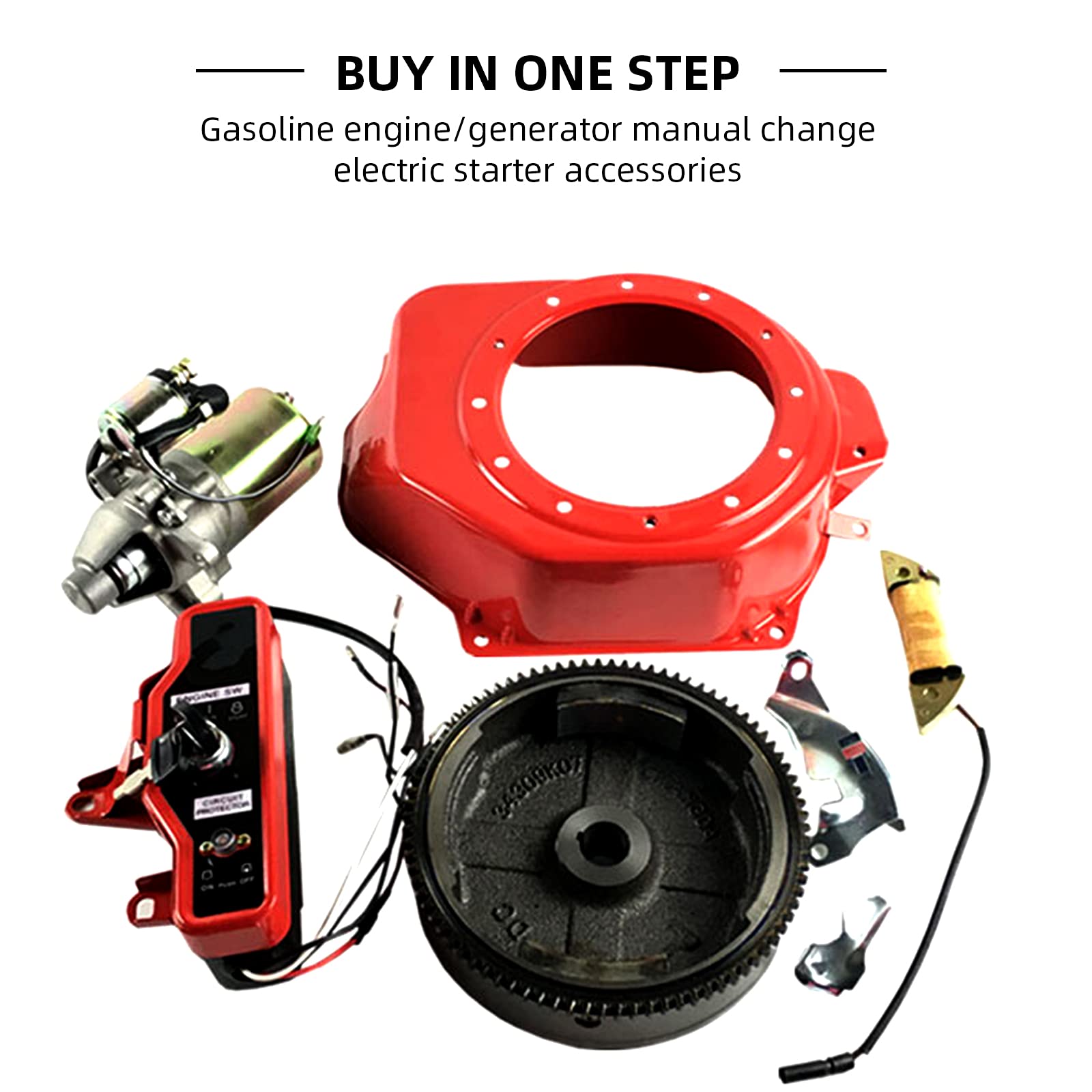 Electric Start Conversion Kit for Honda GX160 GX200 5.5HP 6.5HP Engines - Starter Motor, Flywheel, Key Switch, Ignition Coil & Fan Cover - Perfect for Small Engine Repairs and DIY Upgrades
