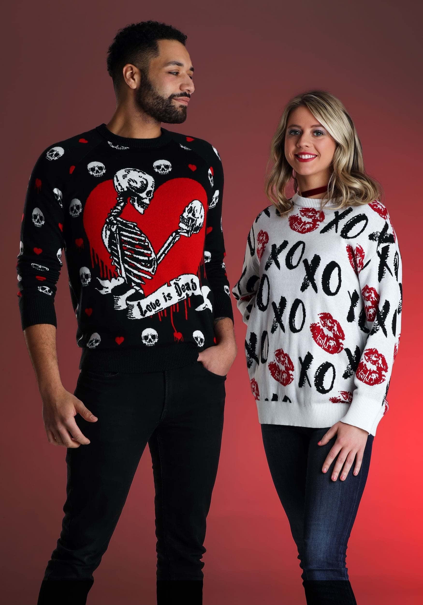 Valentine's Day Ugly Sweaters for Adults | Funny Love XOXO Be Mine Heart Crewneck Sweatshirts | Perfect for Couples, Parties & Festive Holiday Photos