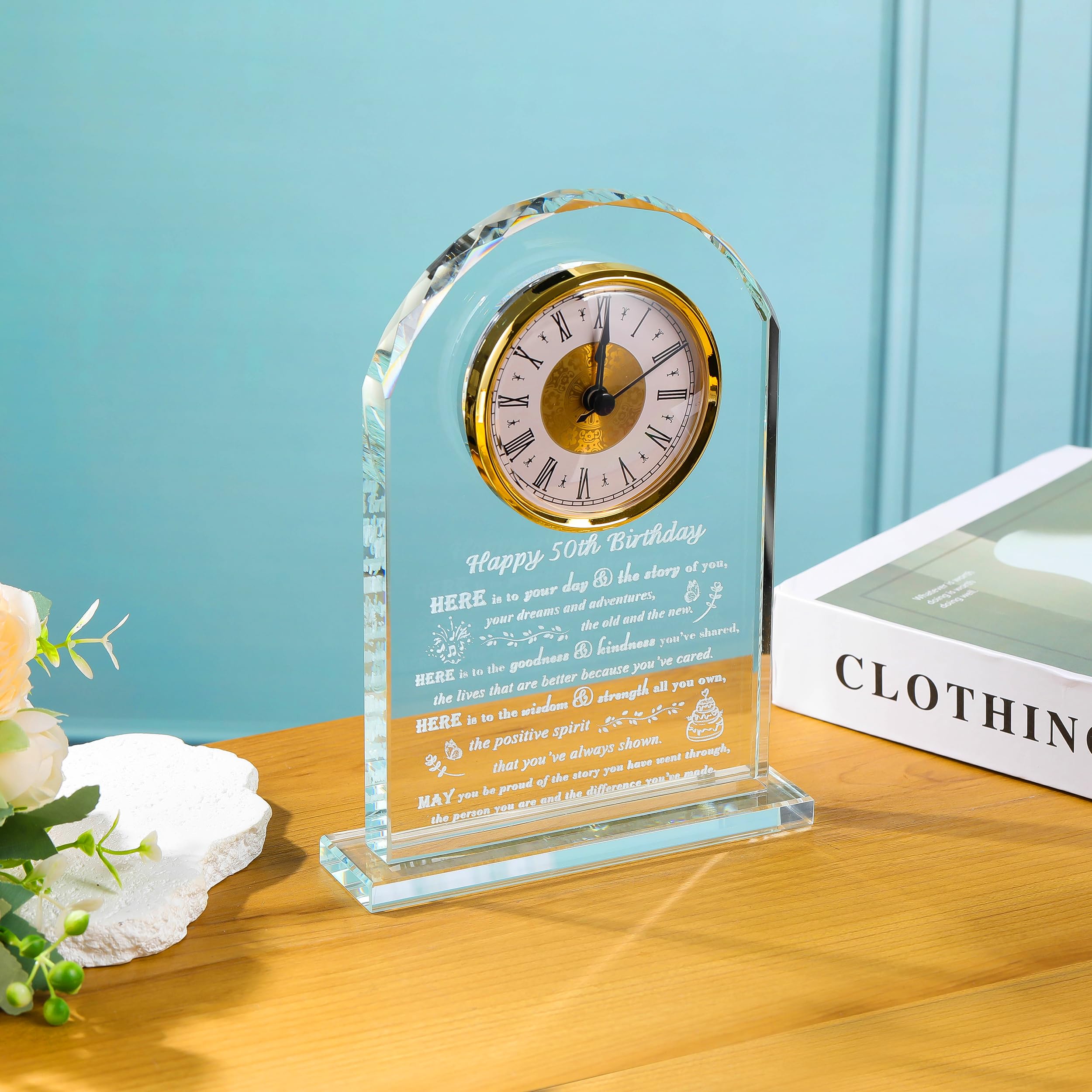 Personalized 1974 Crystal Clock - Unique 50th Birthday Gift for Women & Men, Mom & Dad - Engraved 50 Year Old Birthday Present for Her or Him - Perfect for Anniversaries, Retirement, Office Decor