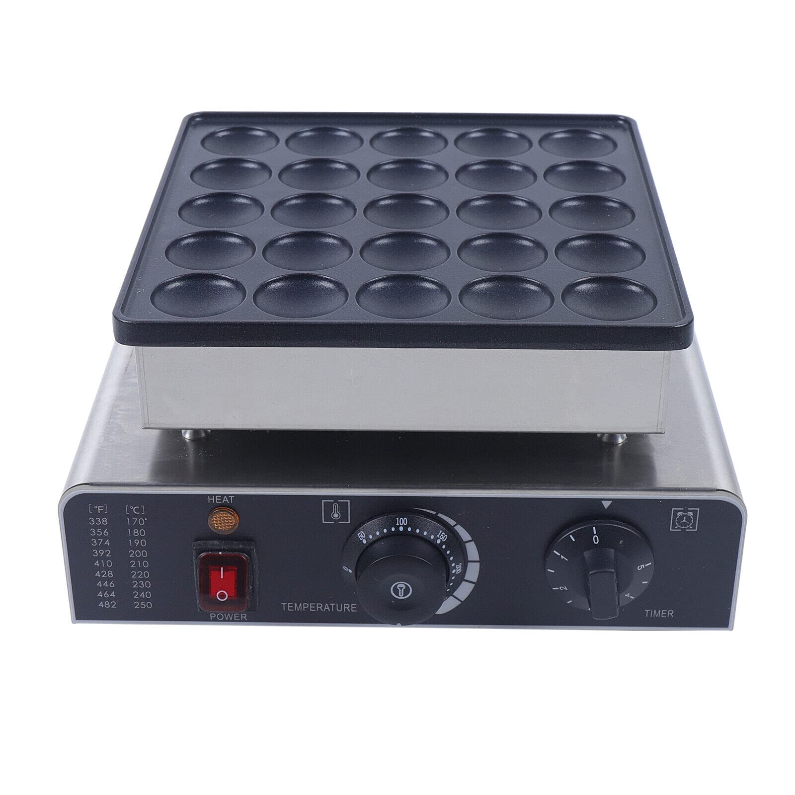 Commercial Dutch Pancake Maker - 25 Hole 1.8 Inch 800W Nonstick Electric Dorayaki Baker with 50-300°C (122-572°F) Temperature Control - Perfect for Snack Bars, Cafeterias, Bakeries & Home Breakfast Making