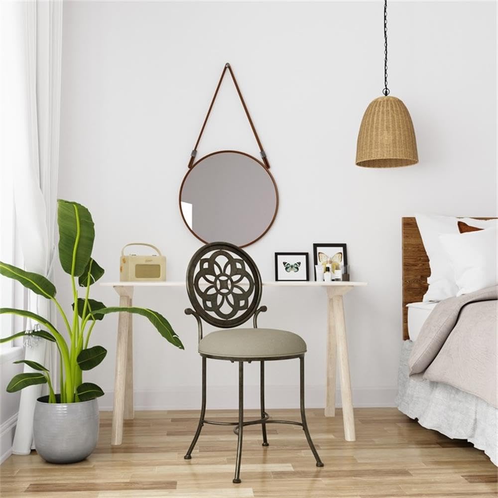 Hillsdale Marsala Metal Vanity Stool with Circular Geometric Back Design - Gray Makeup Stool for Bathroom, Dressing Room & Bedroom Decor | Perfect for Vanity, Makeup Area & Home Decor