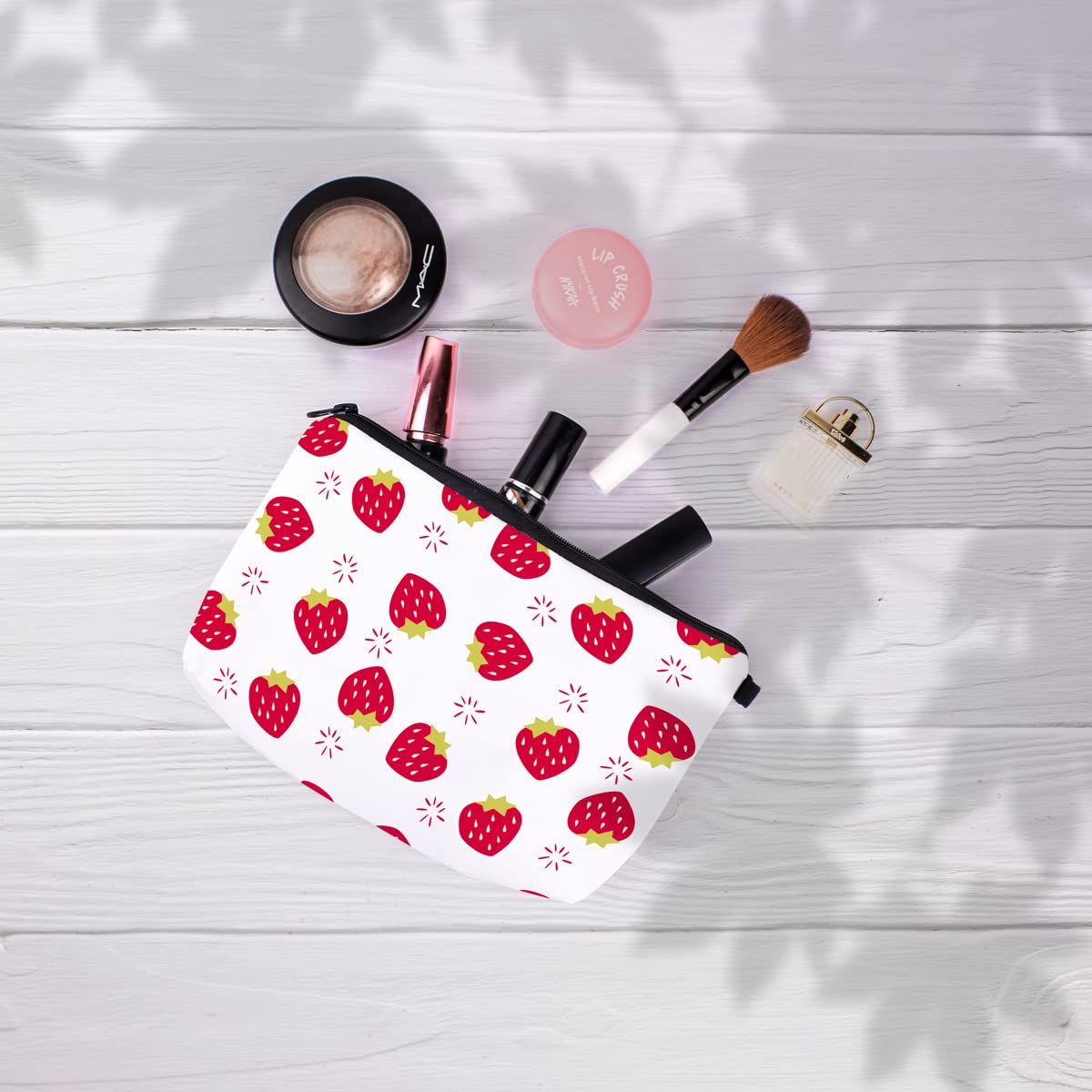 Crazyify Fresh Strawberries Women's Zippered Cosmetic Bag - Canvas Travel Makeup Pouch for Toiletries & Storage | Perfect for Travel, Gym, and Everyday Use
