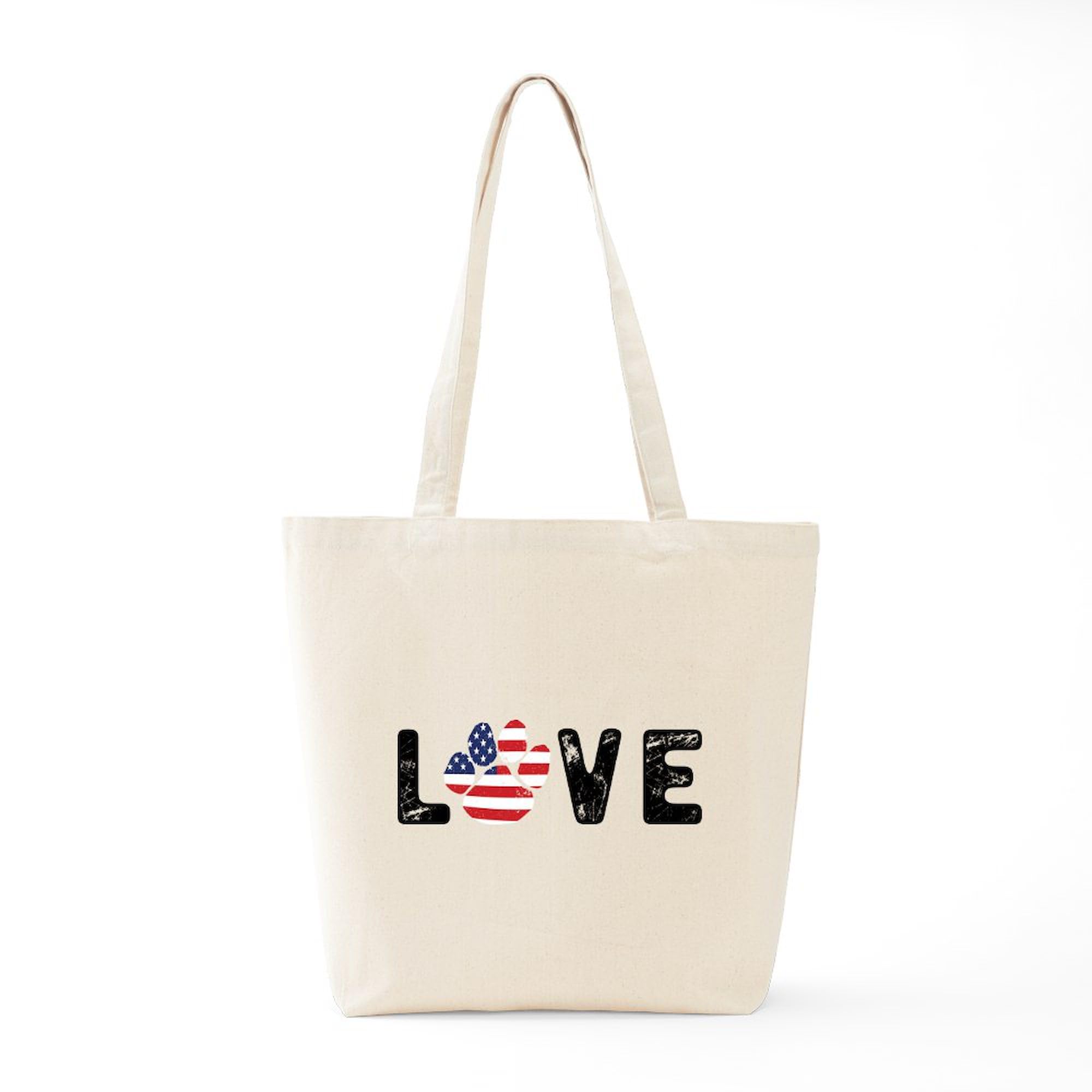 Love Paw Print Tote Bag - Natural Canvas Reusable Shopping Bag for Groceries, Beach & Pet Lovers | Eco-Friendly Cotton Tote with Dog Paw Design
