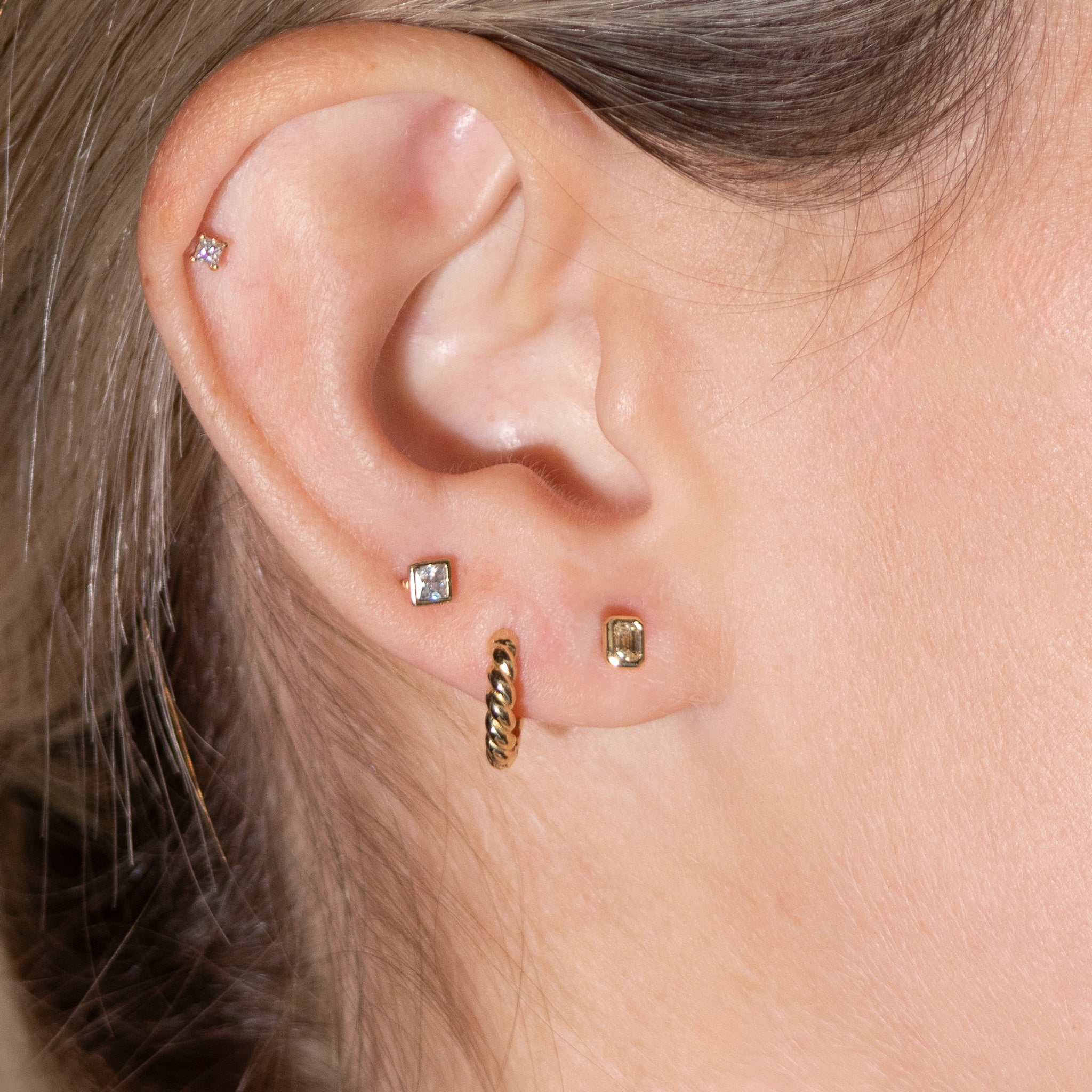 14K Yellow Gold Emerald Cut Diamond Flat Back Stud Earrings for Women - Perfect for Weddings, Parties & Everyday Elegance