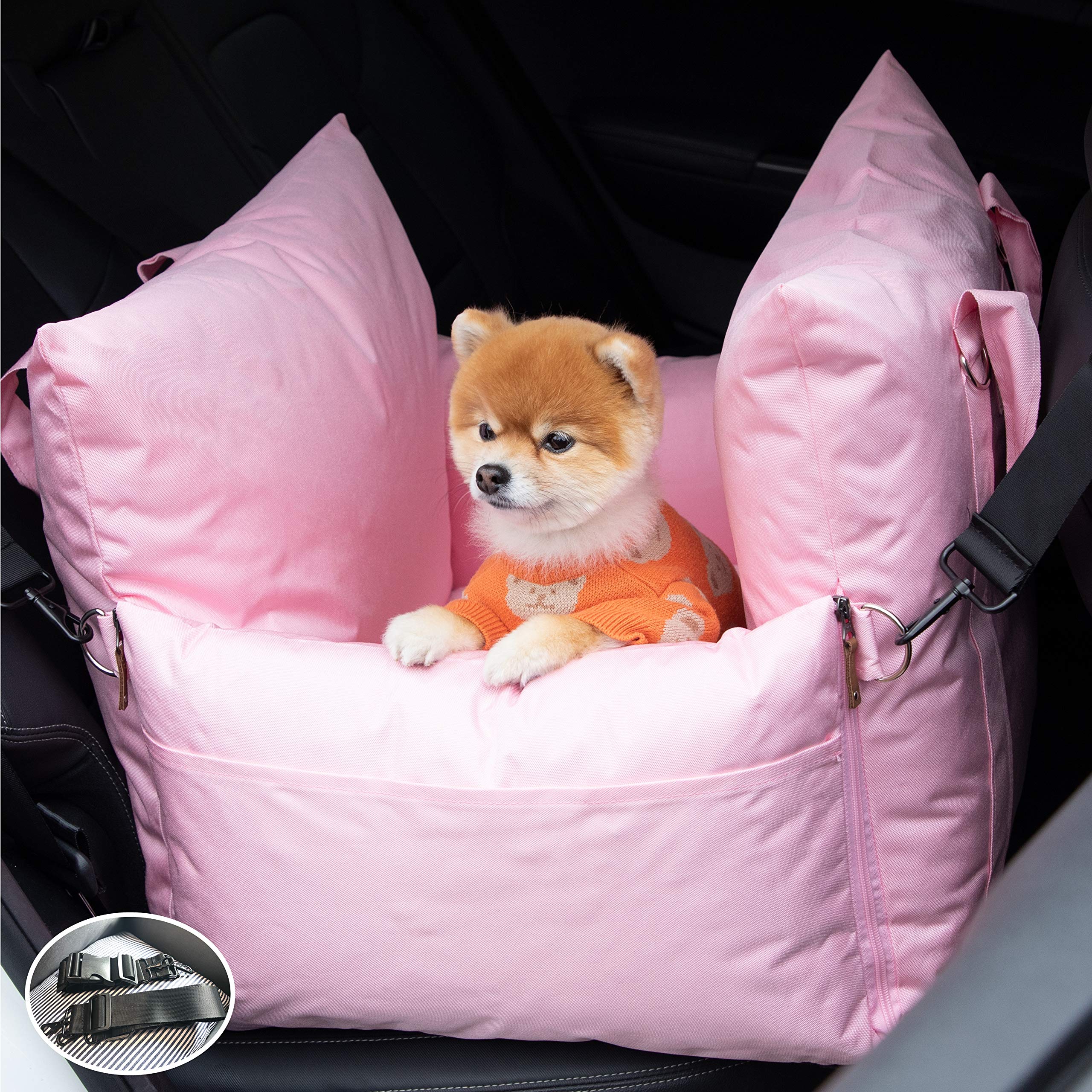 Premium Dog Car Seat Booster with Front & Back Protection - Adjustable Safety Leash & Carry Handles for Small & Medium Dogs - Perfect for Road Trips & Daily Commutes
