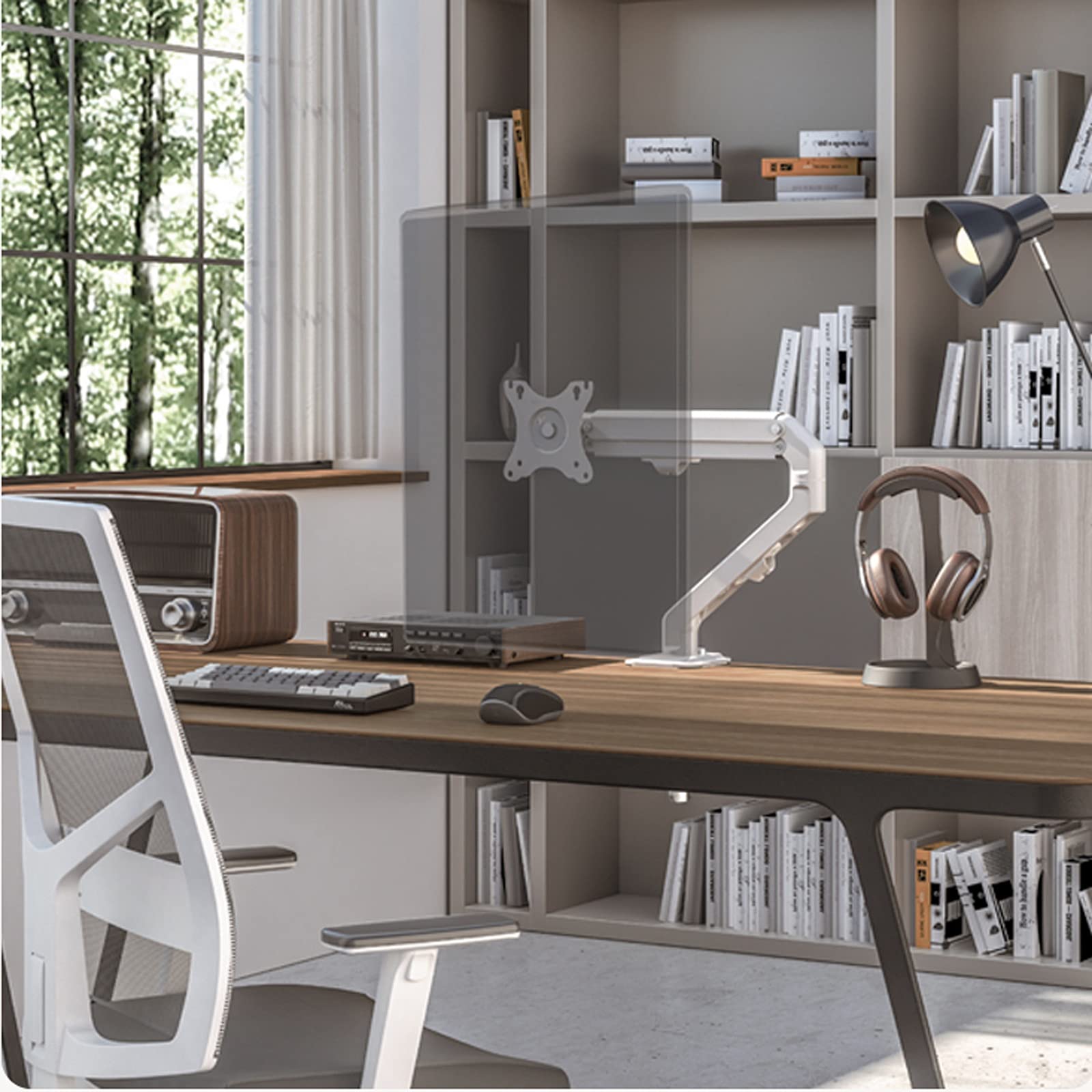 Ergonomic Single Monitor Stand with Mechanical Spring Arm - Adjustable White Desk Mount for 17