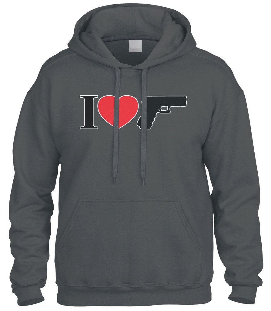 Cybertela I Love Guns Heart Print Sweatshirt - Cozy Pullover Hoodie for Men & Women - Perfect for Casual Wear, Outdoor Activities & Gun Enthusiasts