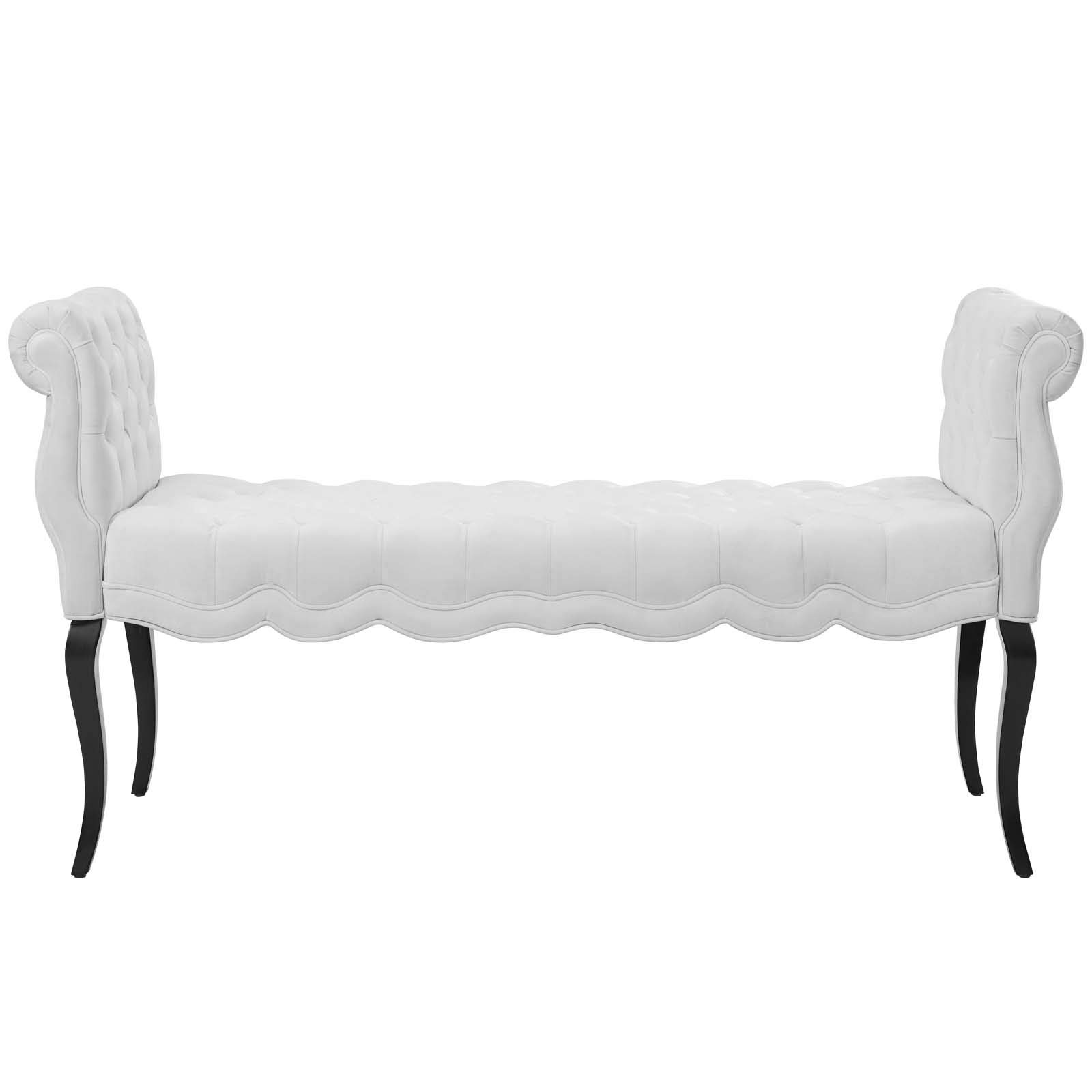Modway Adelia Chesterfield Style Performance Velvet Entryway Bench - White Velvet Upholstered Sofa Bench for Hallway, Living Room & Bedroom Decor