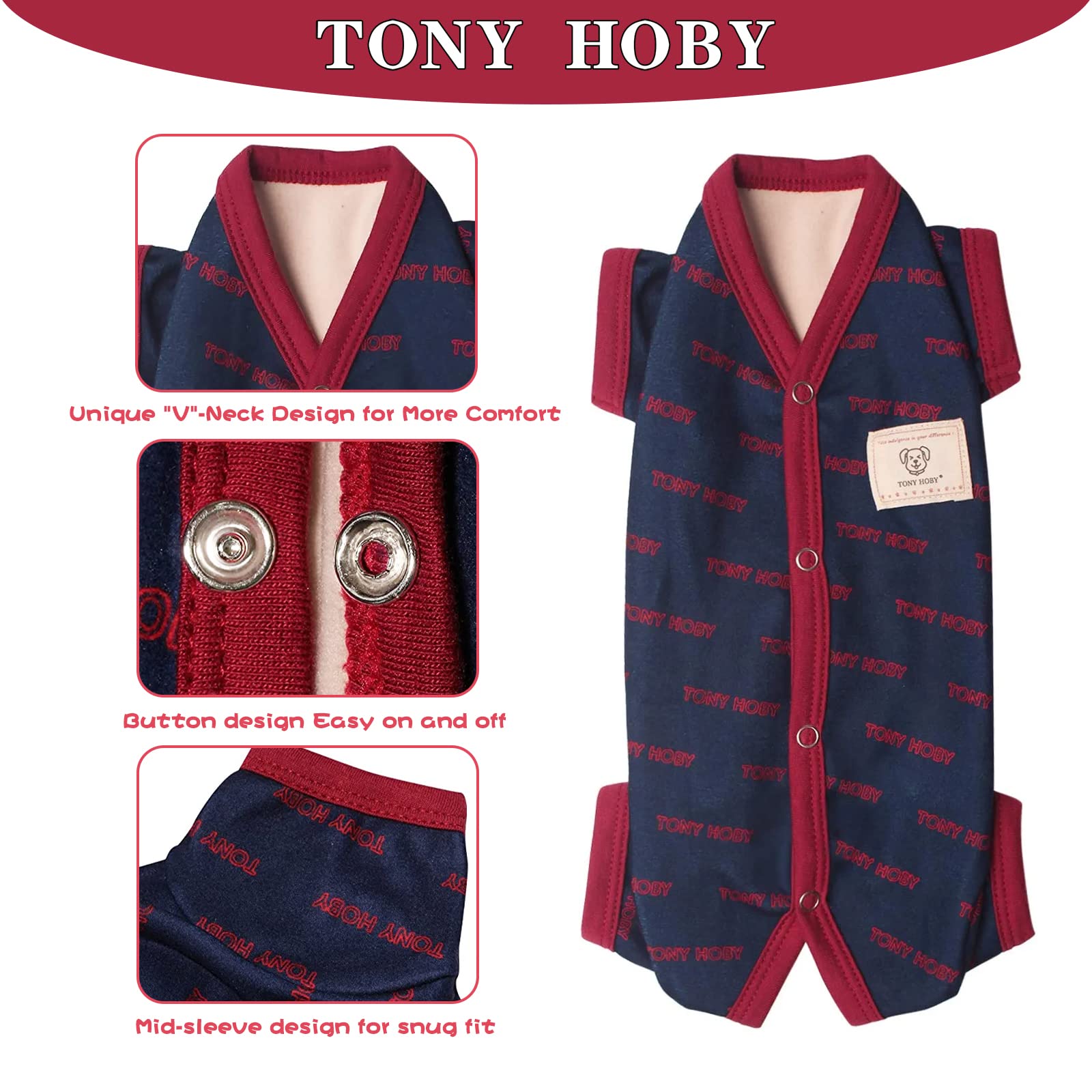 TONY HOBY Dog Pajamas for Winter - Warm Thermal Jumpsuit for Small & Medium Dogs, Female/Male 4-Legged Dog Pajamas (Dark Blue, Girl, Size L) - Cozy Sleepwear for Cold Nights & Indoor Comfort