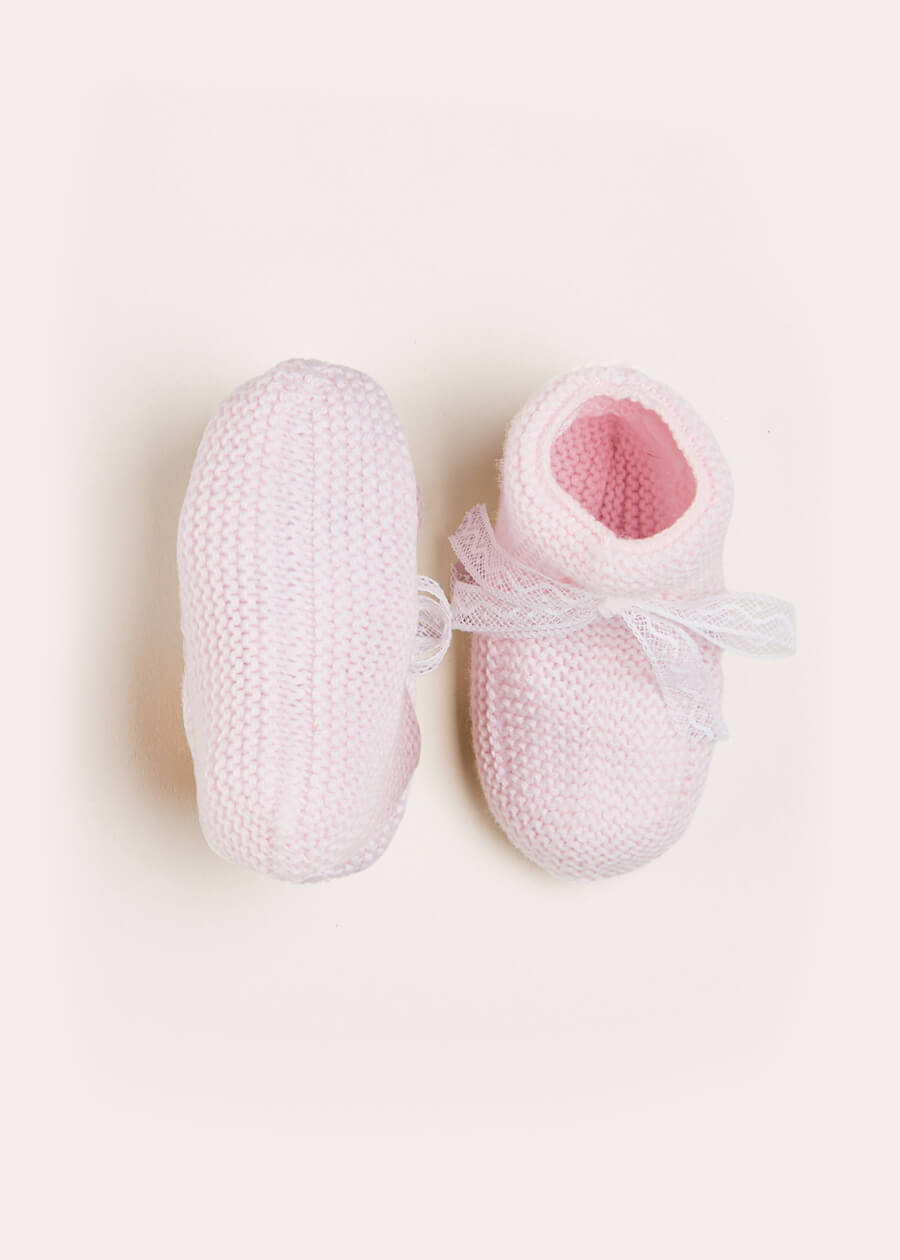 Pink Lace Detail Knitted Booties for Women - Cozy Winter Boots for Indoor & Outdoor Wear - Perfect for Home, Office, and Casual Outings