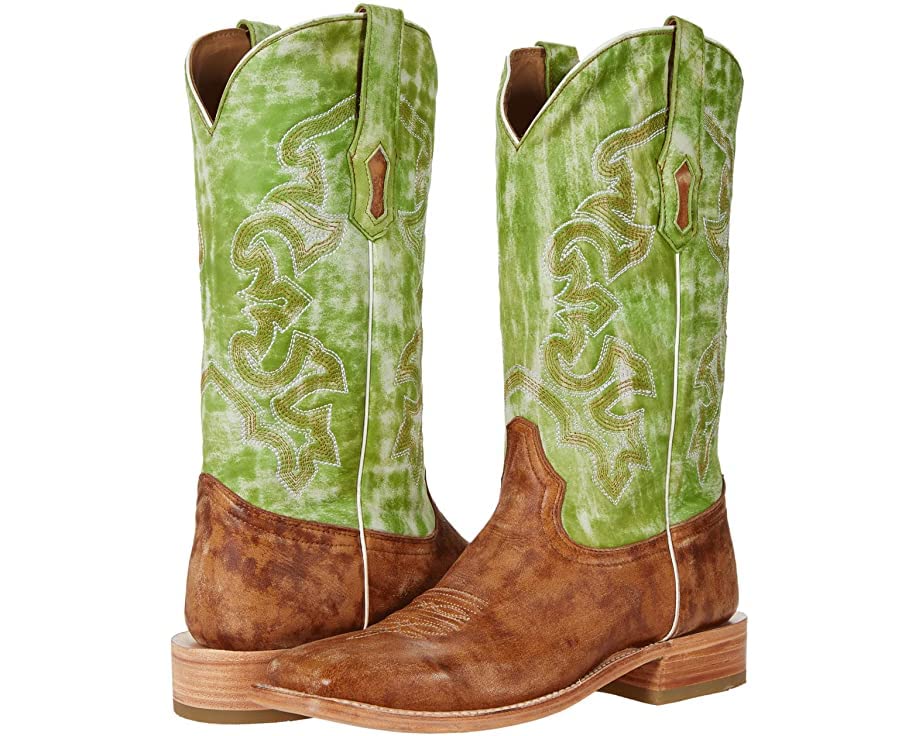 A4227 Men's Corral Boots - Sand & Green Square Toe Cowboy Boots for Men Size 8EE - Perfect for Western Wear, Rodeo, and Country Dancing
