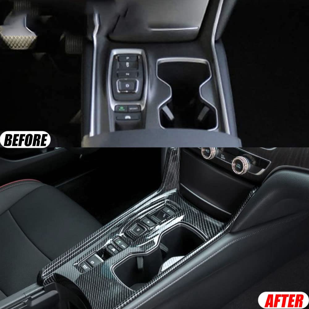BOYUER ABS Carbon Fiber Center Console Trim for Honda Accord Hybrid 2018-2022 - 2-Piece Gear Shift Panel & Cup Holder Cover (Without Gear Lever) | Interior Upgrade for Enhanced Style & Protection