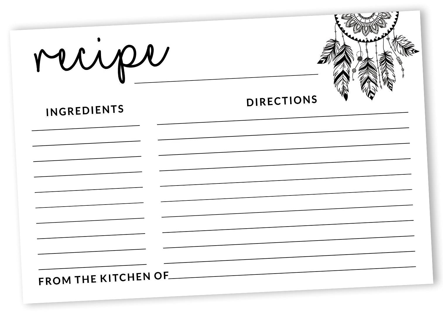 6x4 Inch Dream Catcher Recipe Cards - Single-Sided Wedding, Bridal & Baby Shower Recipe Design Cards - Pack of 50 - Perfect for DIY Kitchen Gifts, Party Favors & Memory Keepsakes
